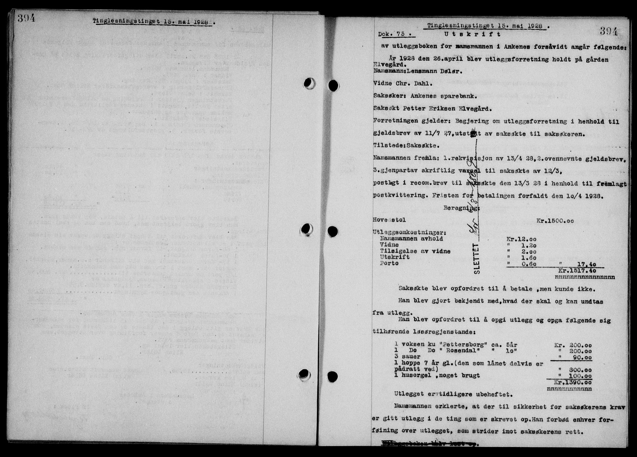 Steigen og Ofoten sorenskriveri, SAT/A-0030/1/2/2C/L0015/0002: Mortgage book no. 16 og 17-I, 1927-1928, Deed date: 15.05.1928