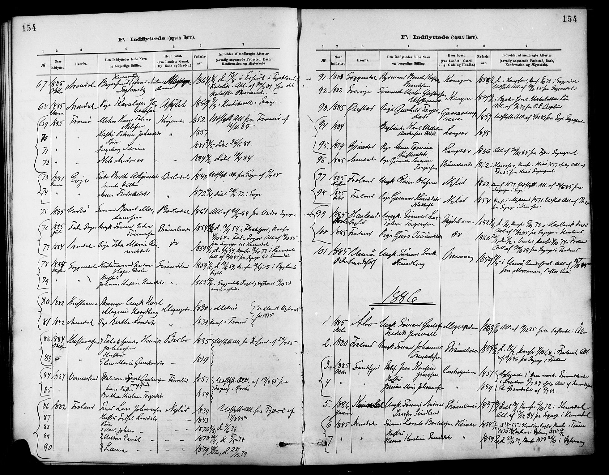 Barbu sokneprestkontor, AV/SAK-1111-0003/F/Fa/L0003: Parish register (official) no. A 3, 1883-1898, p. 154