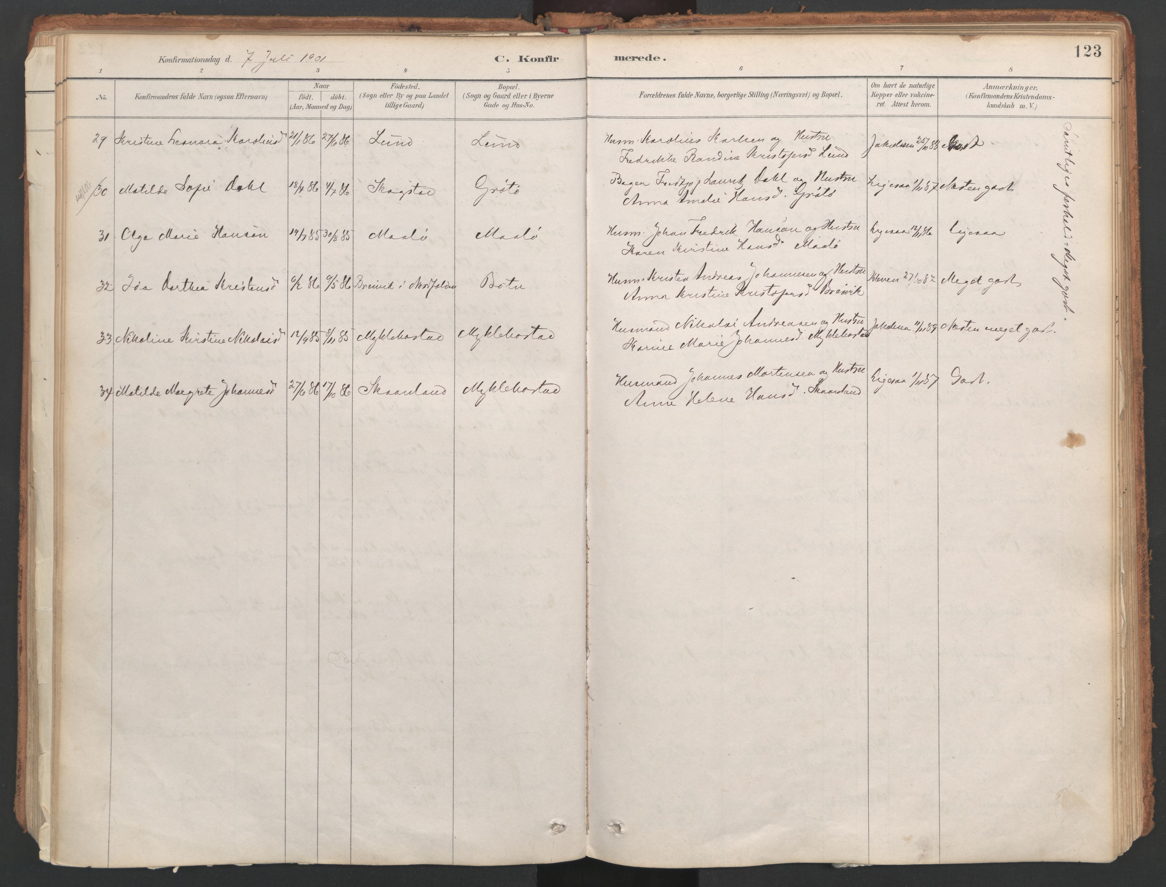 Ministerialprotokoller, klokkerbøker og fødselsregistre - Nordland, AV/SAT-A-1459/857/L0822: Parish register (official) no. 857A02, 1890-1917, p. 123