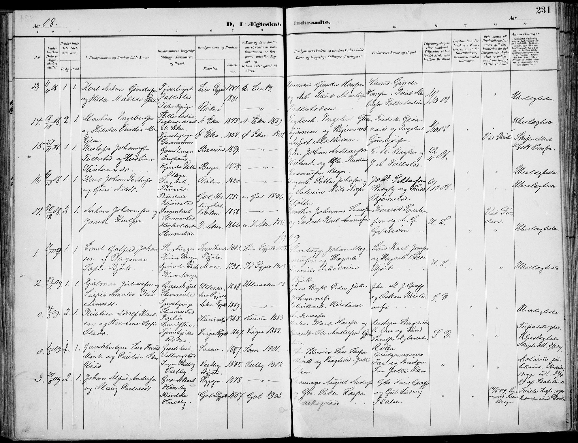 Røyken kirkebøker, AV/SAKO-A-241/F/Fa/L0009: Parish register (official) no. 9, 1898-1911, p. 231