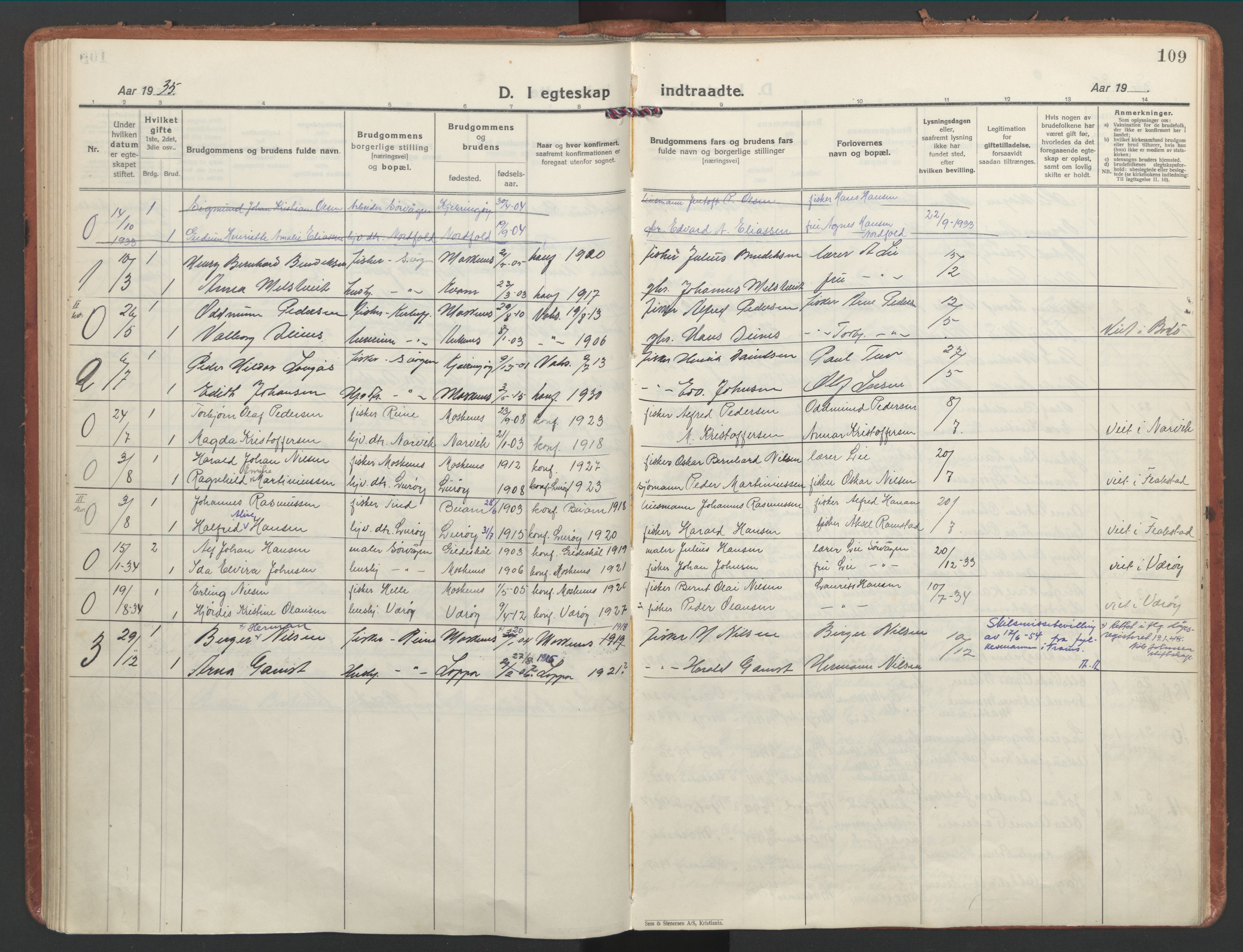 Ministerialprotokoller, klokkerbøker og fødselsregistre - Nordland, SAT/A-1459/886/L1223: Parish register (official) no. 886A05, 1926-1938, p. 109