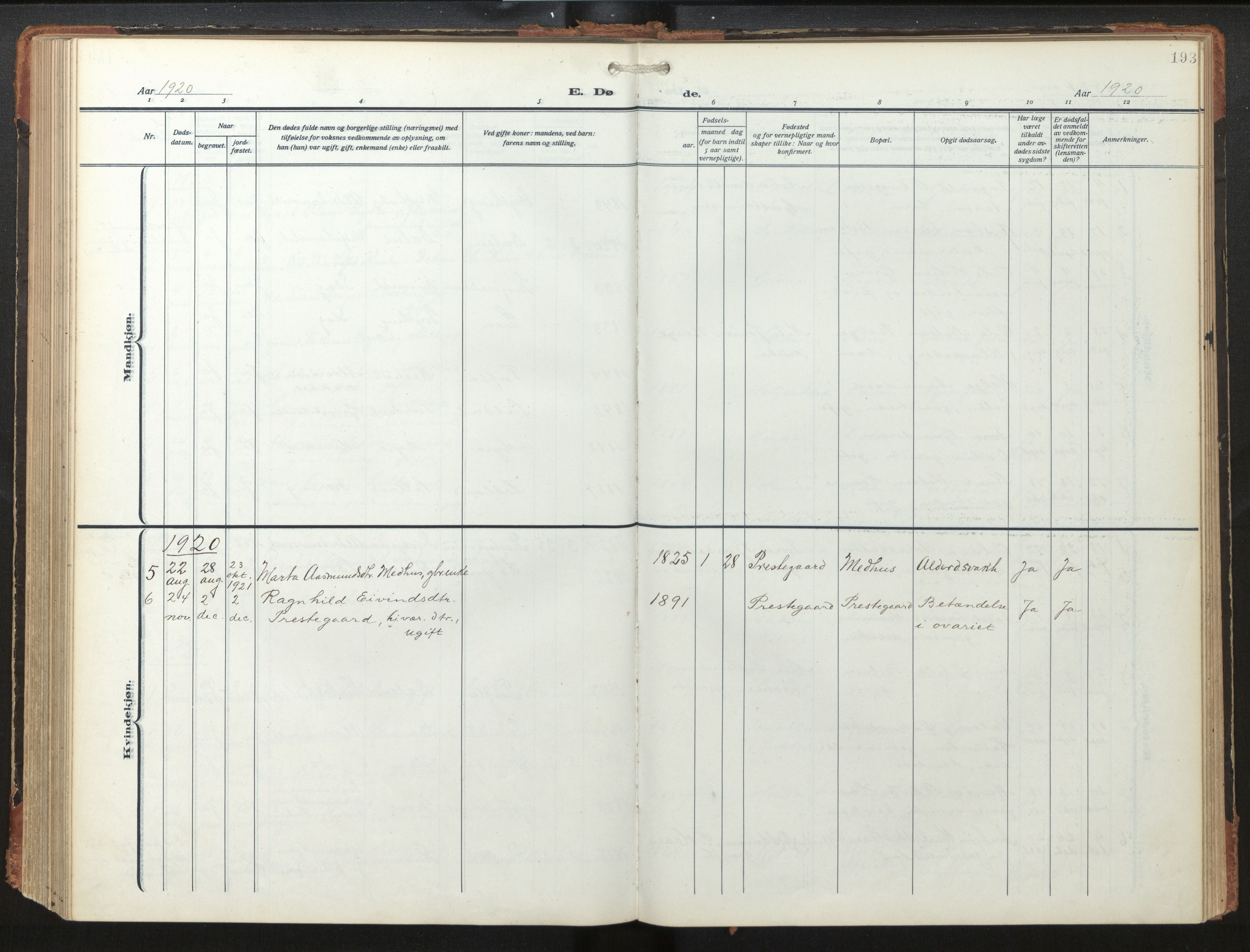 Røldal sokneprestembete, AV/SAB-A-100247: Parish register (official) no. A 6, 1918-1957, p. 193