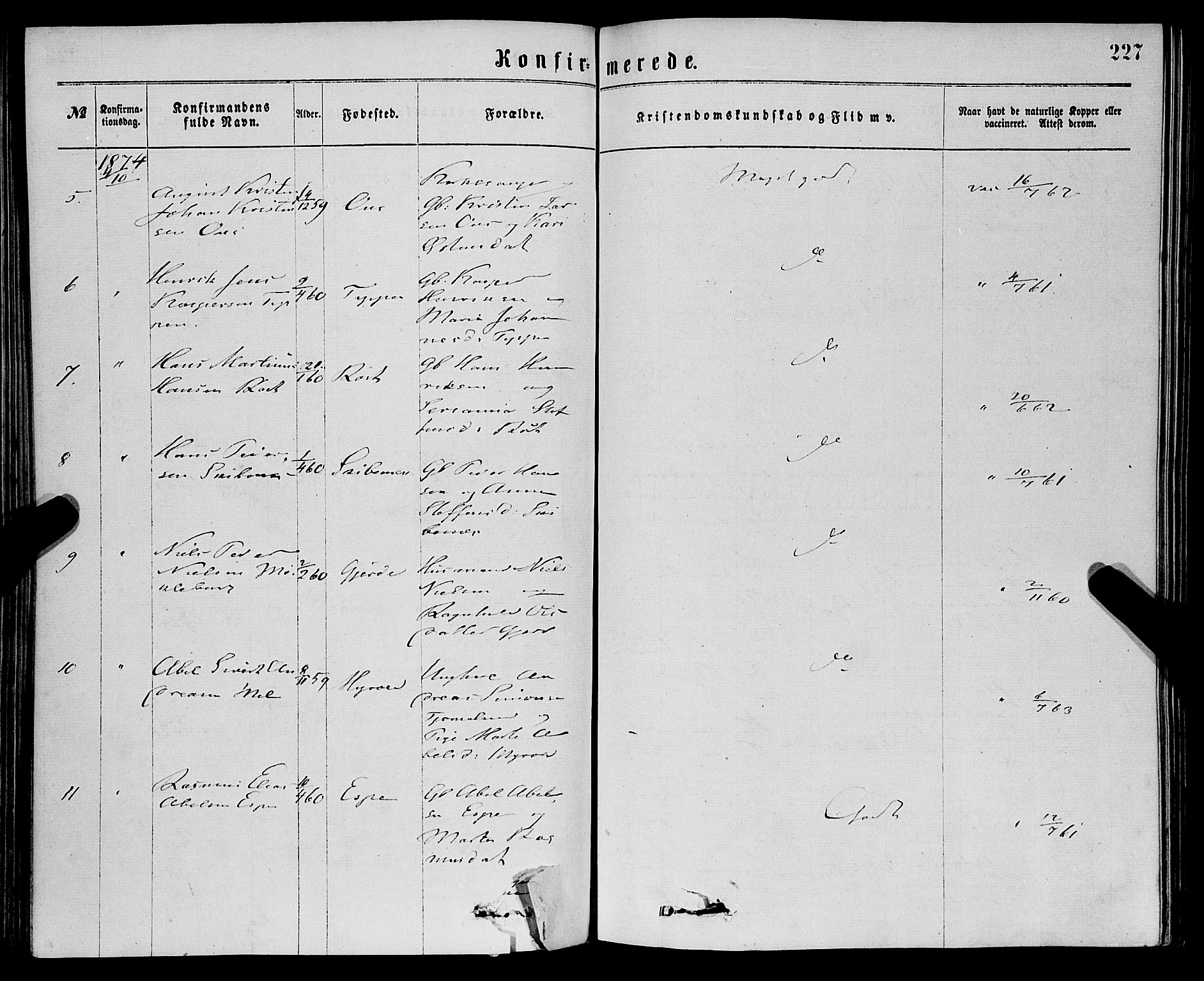 Eid sokneprestembete, AV/SAB-A-82301/H/Haa/Haaa/L0010: Parish register (official) no. A 10, 1867-1878, p. 227