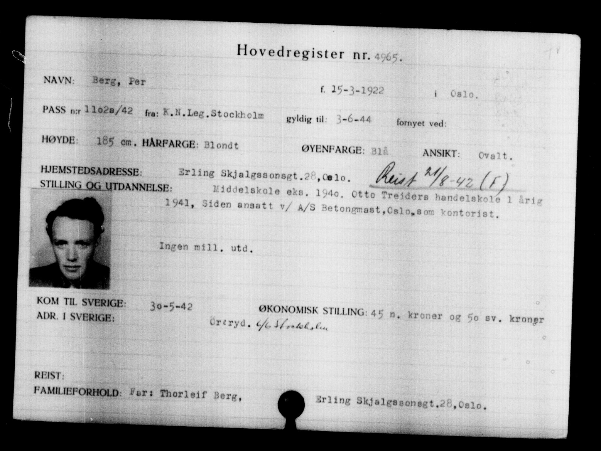 Utenriksstasjonene, Legasjonen i Stockholm, Flyktningkontoret, AV/RA-S-6753/V/Va/L0004: Kjesäterkartoteket, flyktninger med registreringsnr. 3496-6610, 1940-1945, p. 1746