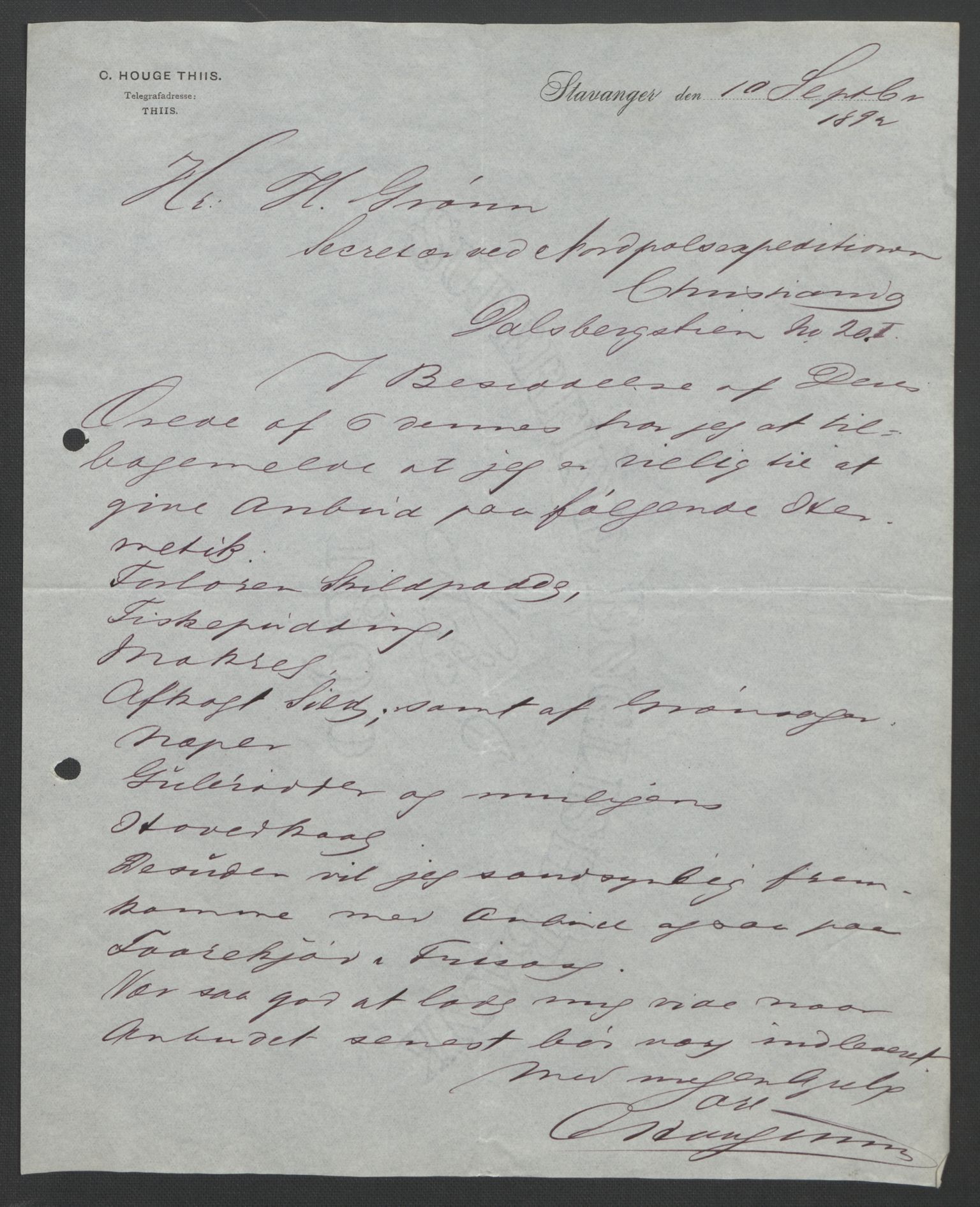 Arbeidskomitéen for Fridtjof Nansens polarekspedisjon, AV/RA-PA-0061/D/L0004: Innk. brev og telegrammer vedr. proviant og utrustning, 1892-1893, p. 556