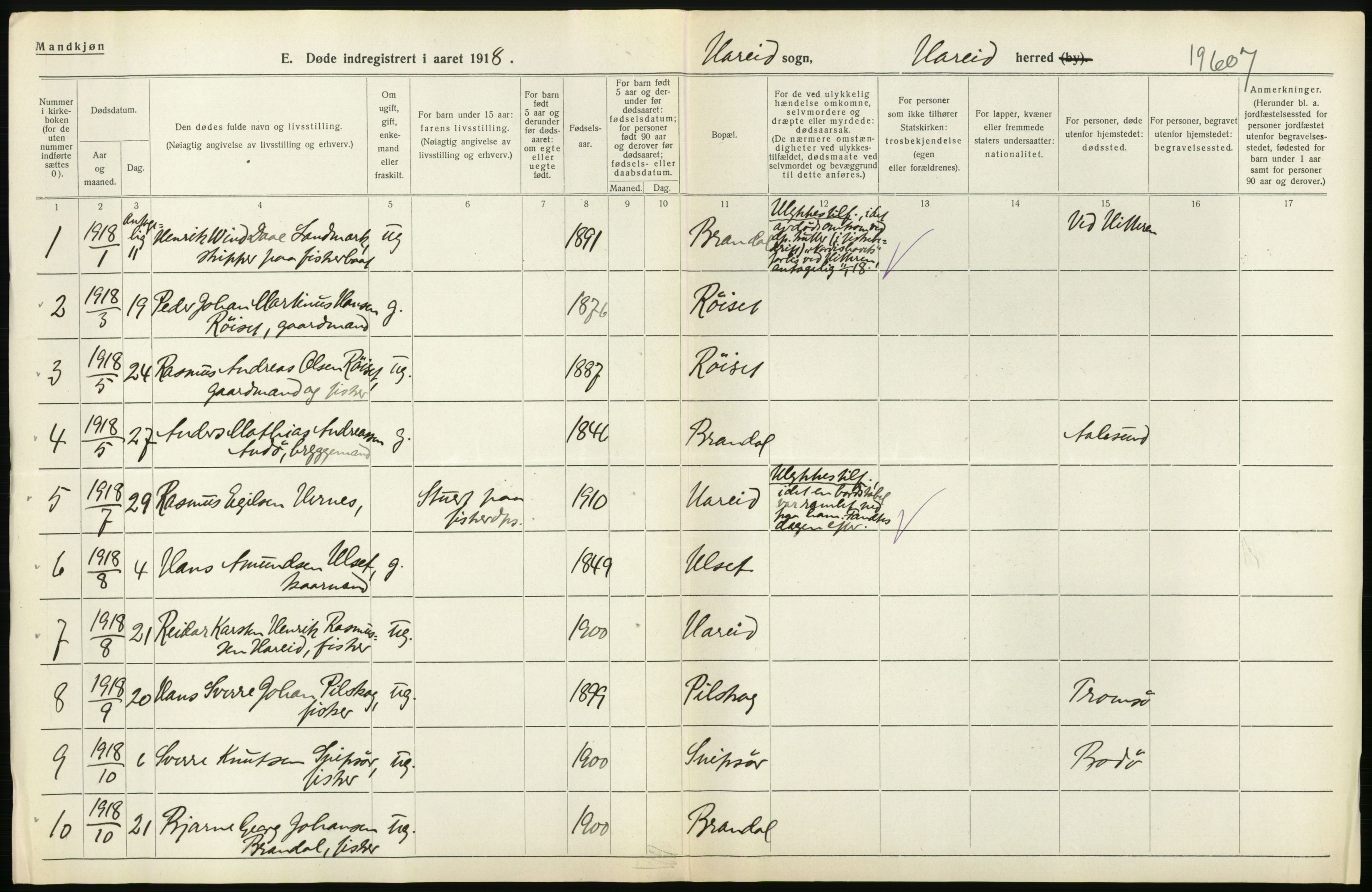 Statistisk sentralbyrå, Sosiodemografiske emner, Befolkning, RA/S-2228/D/Df/Dfb/Dfbh/L0045: Møre fylke: Døde. Bygder og byer., 1918, p. 318