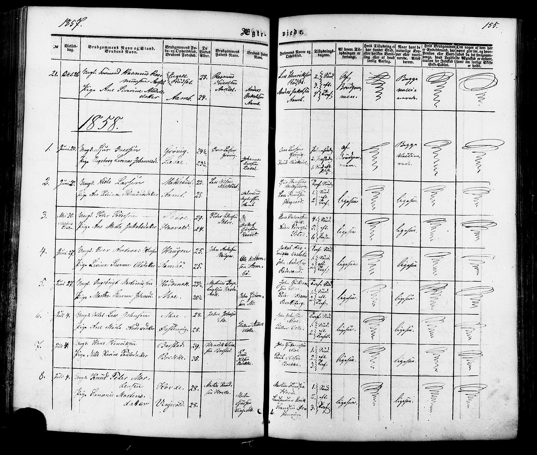 Ministerialprotokoller, klokkerbøker og fødselsregistre - Møre og Romsdal, SAT/A-1454/513/L0175: Parish register (official) no. 513A02, 1856-1877, p. 155