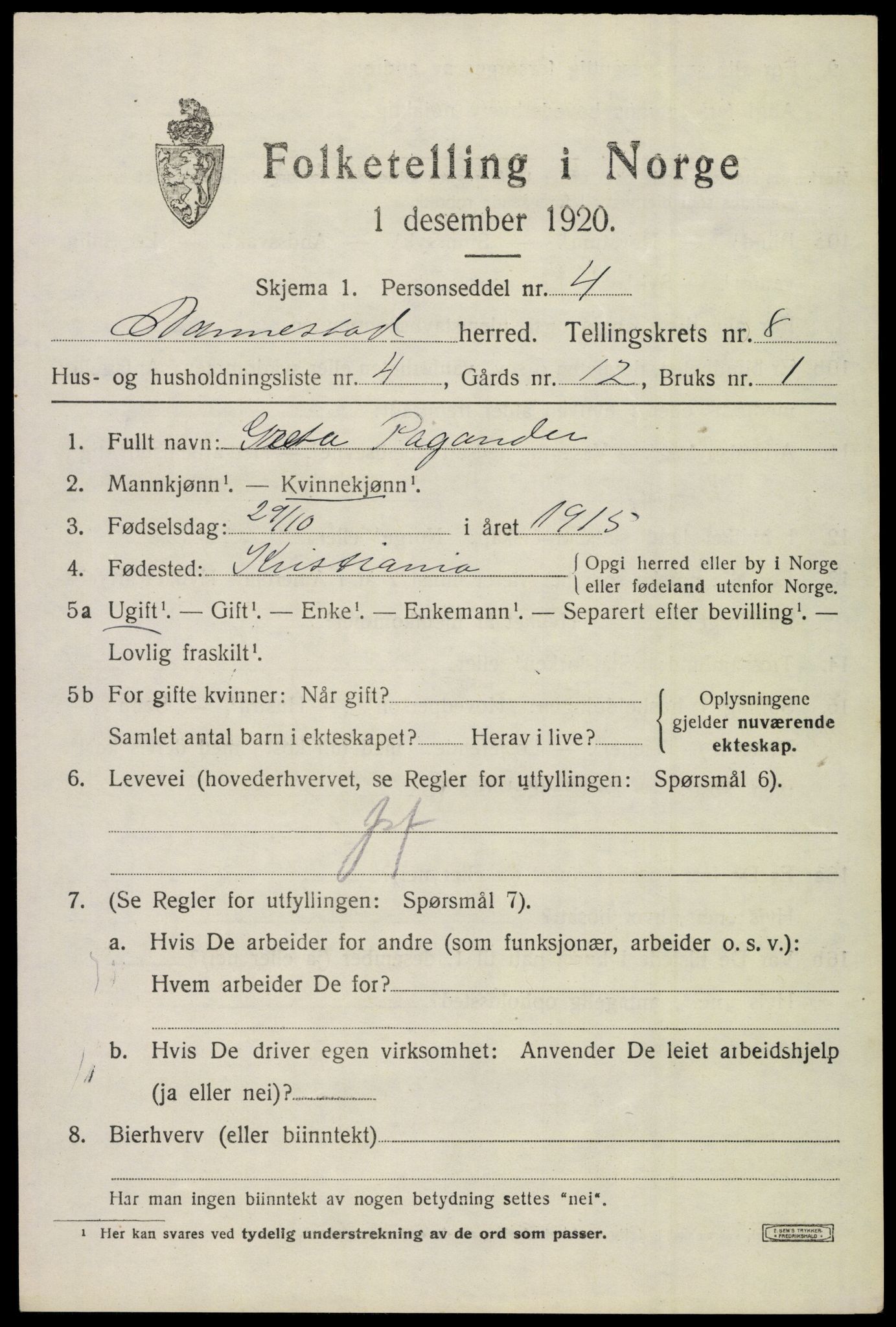 SAO, 1920 census for Nannestad, 1920, p. 9310