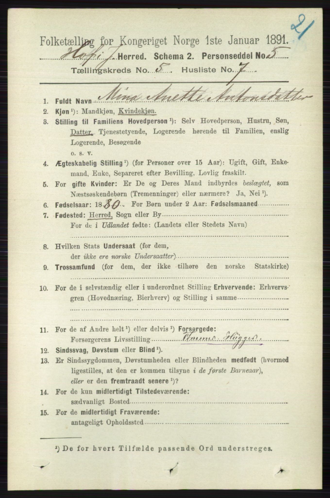 RA, 1891 census for 0714 Hof, 1891, p. 1530