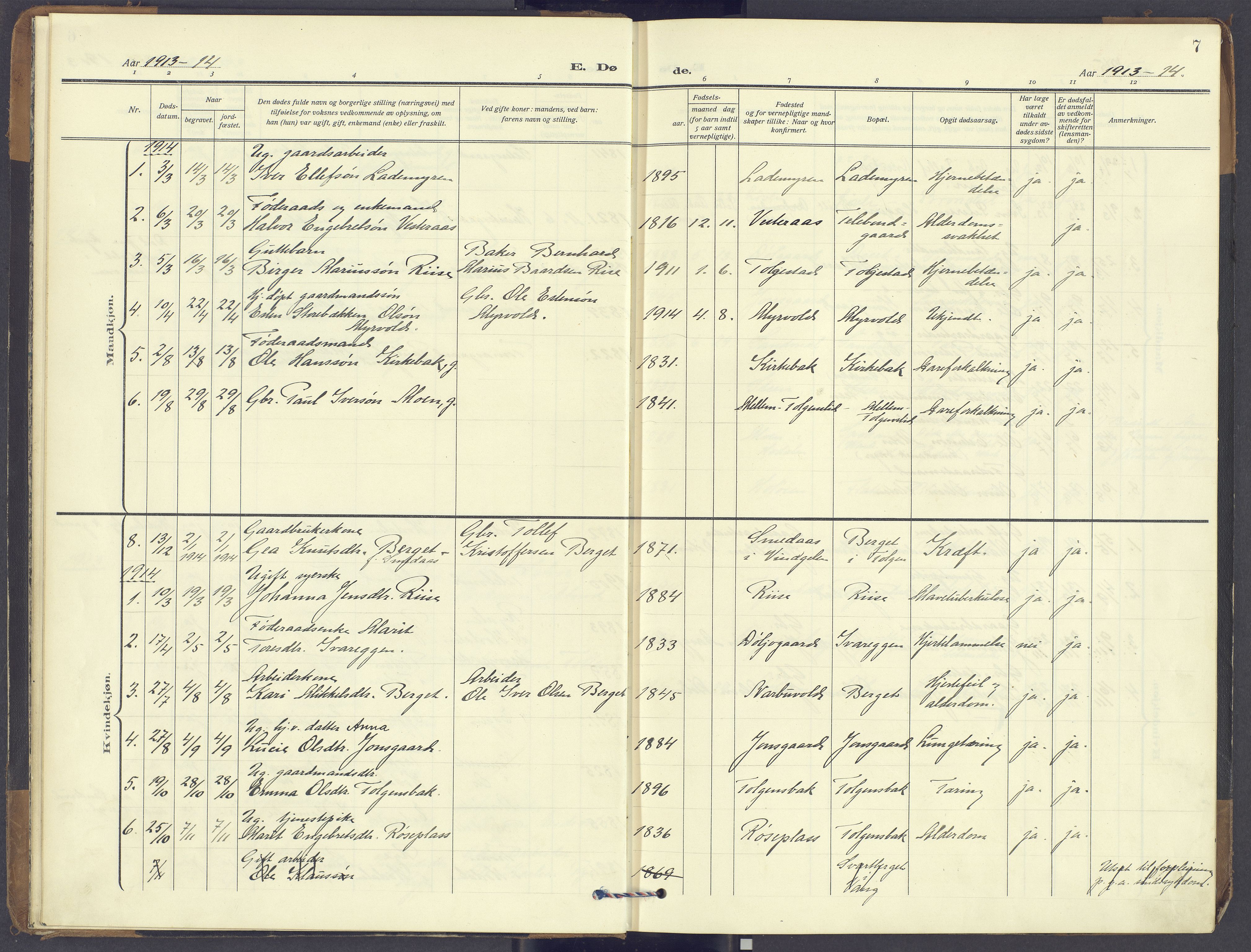 Tolga prestekontor, SAH/PREST-062/K/L0018: Parish register (official) no. 18, 1911-1989, p. 7