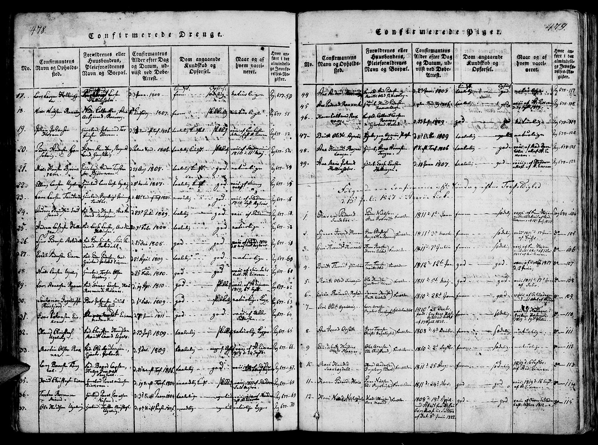 Ministerialprotokoller, klokkerbøker og fødselsregistre - Møre og Romsdal, AV/SAT-A-1454/560/L0718: Parish register (official) no. 560A02, 1817-1844, p. 478-479