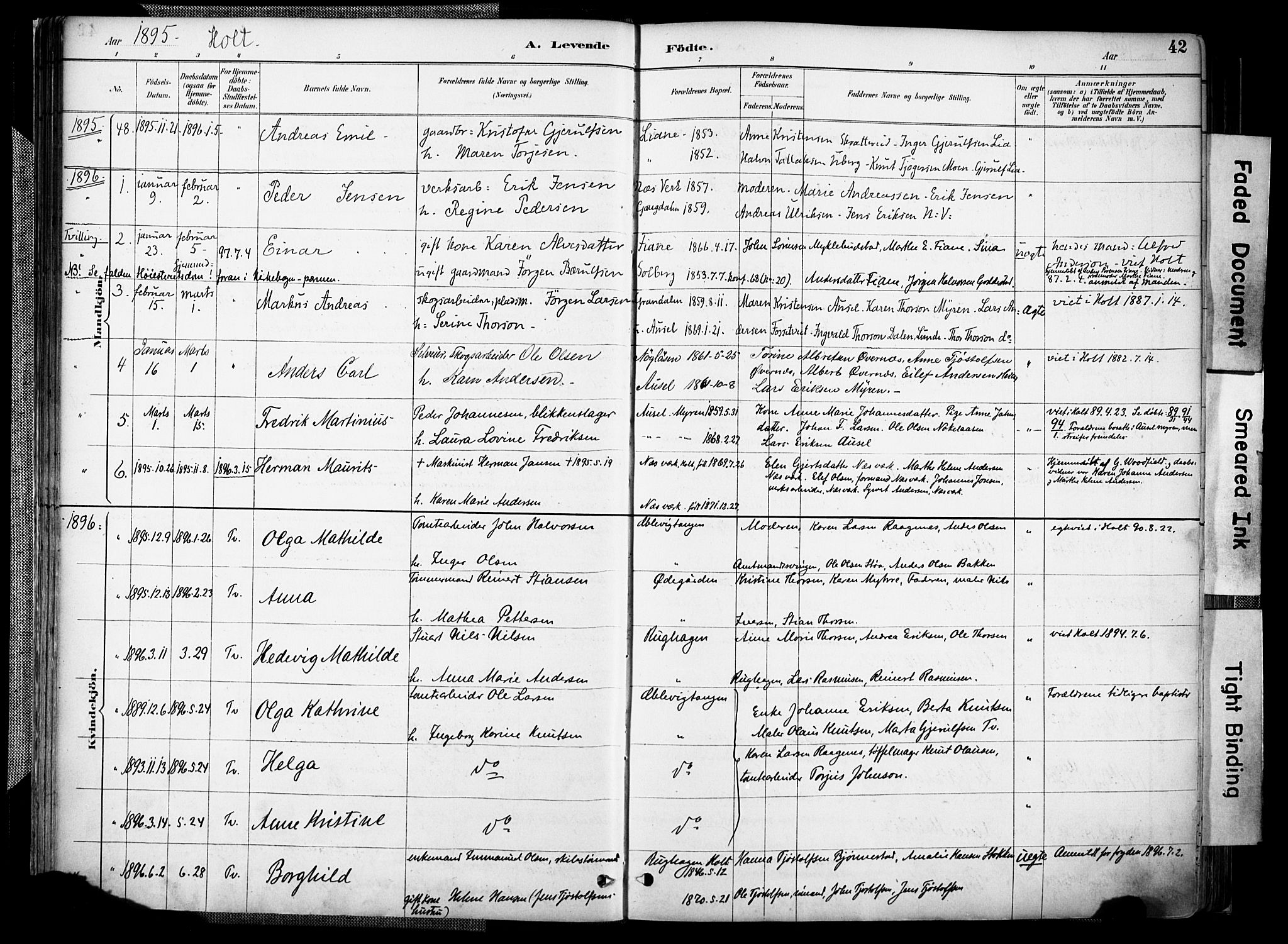 Holt sokneprestkontor, SAK/1111-0021/F/Fa/L0012: Parish register (official) no. A 12, 1885-1907, p. 42