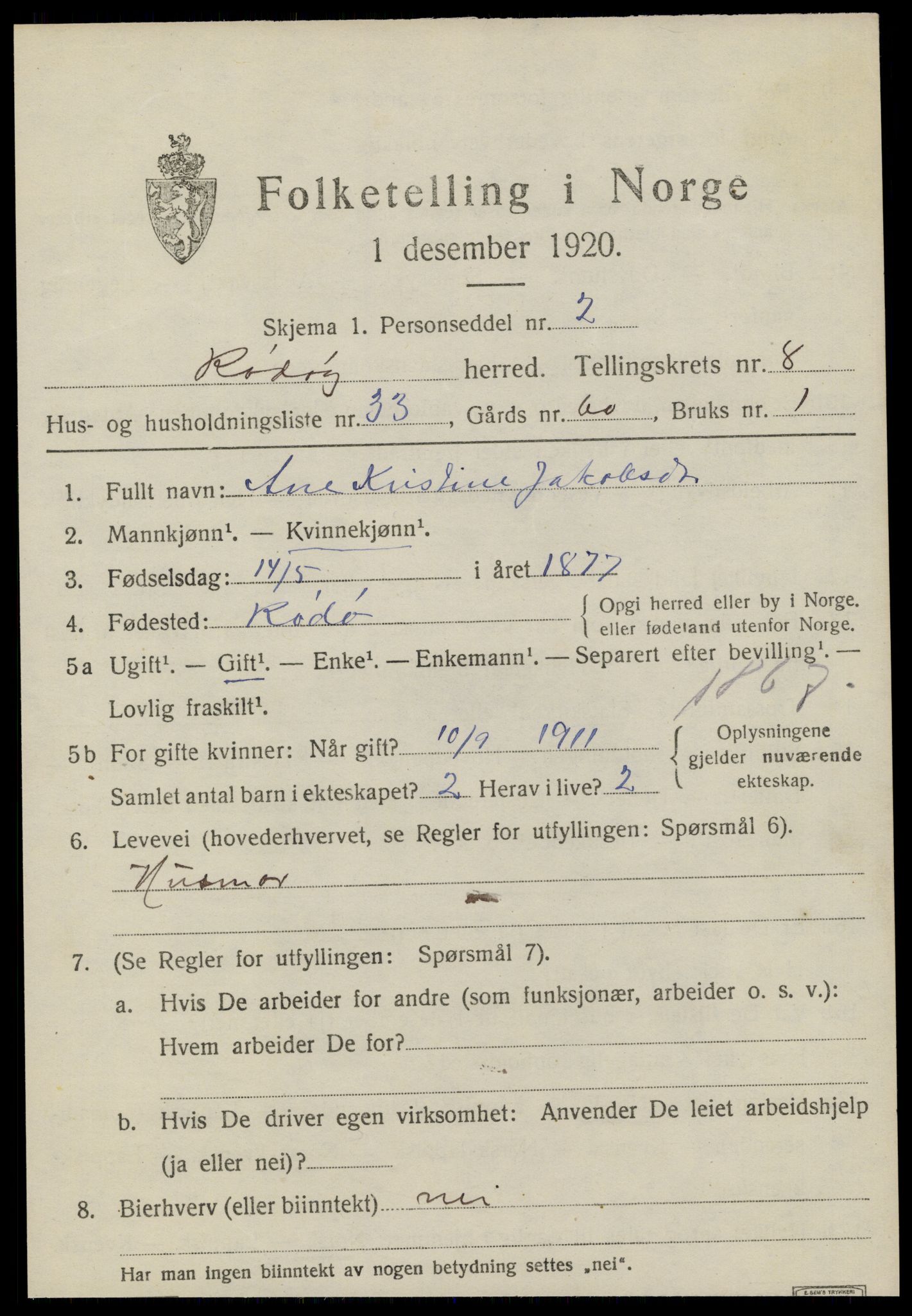 SAT, 1920 census for Rødøy, 1920, p. 4642