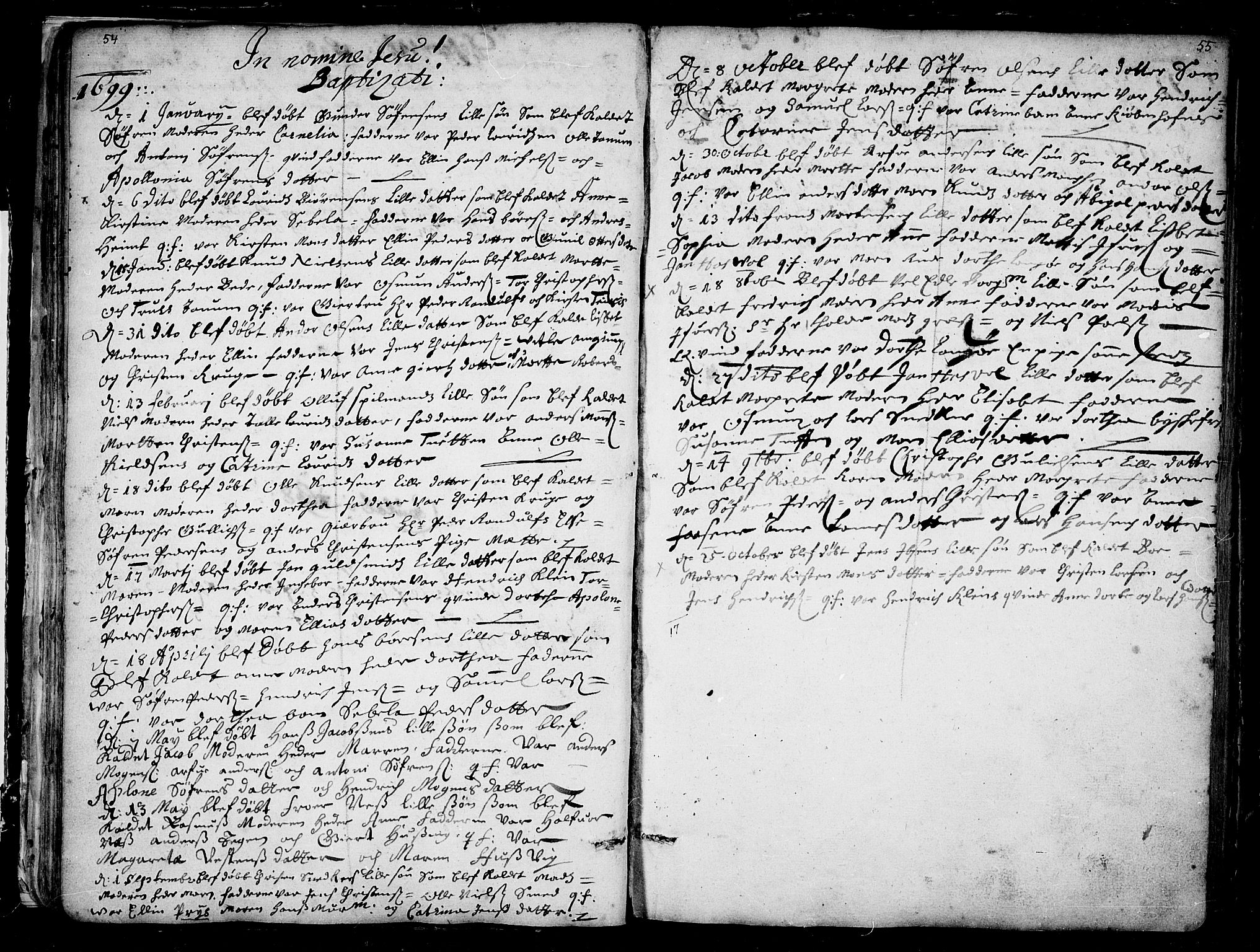 Tønsberg kirkebøker, AV/SAKO-A-330/F/Fa/L0001: Parish register (official) no. I 1, 1688-1760, p. 54-55