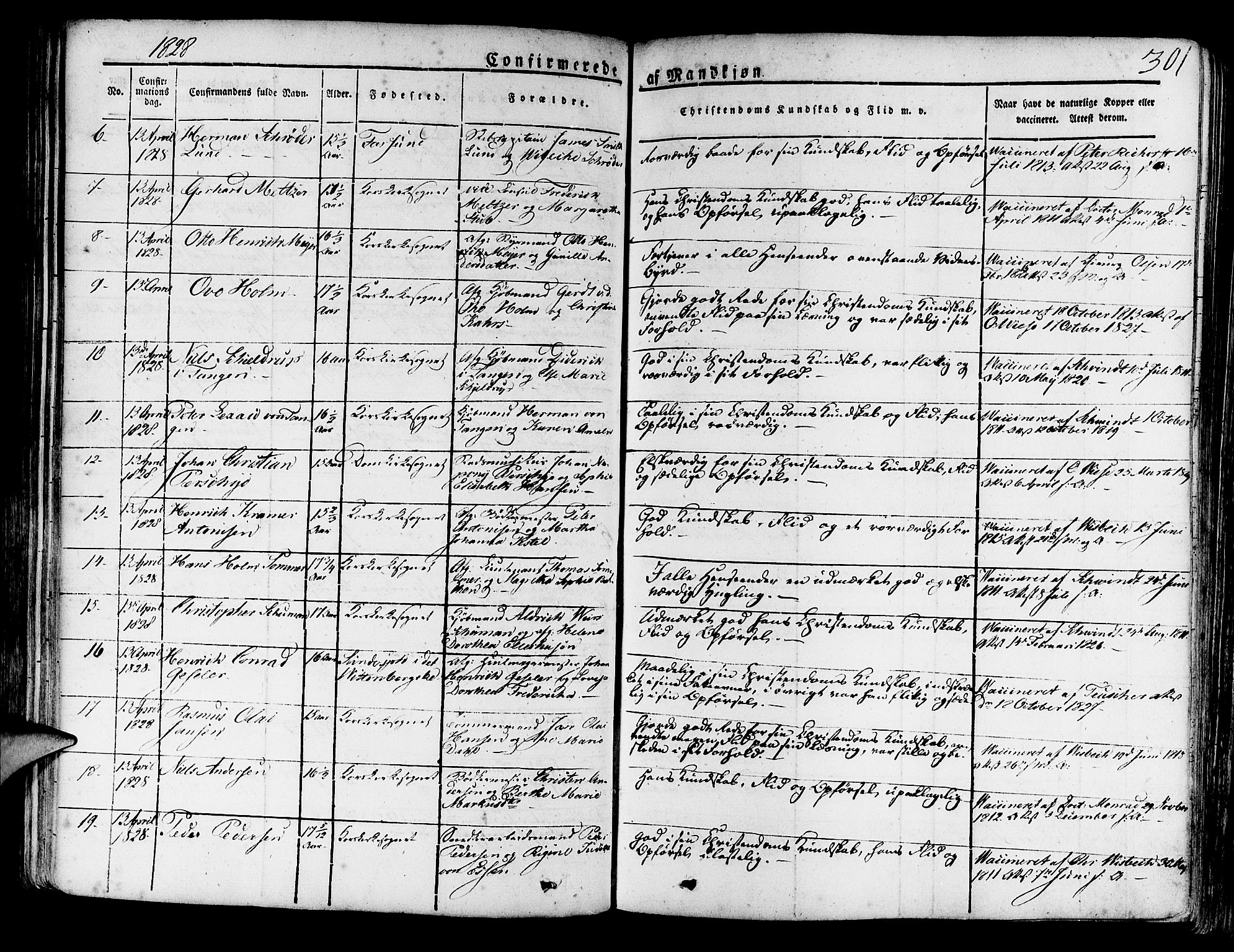Korskirken sokneprestembete, SAB/A-76101/H/Haa/L0014: Parish register (official) no. A 14, 1823-1835, p. 301