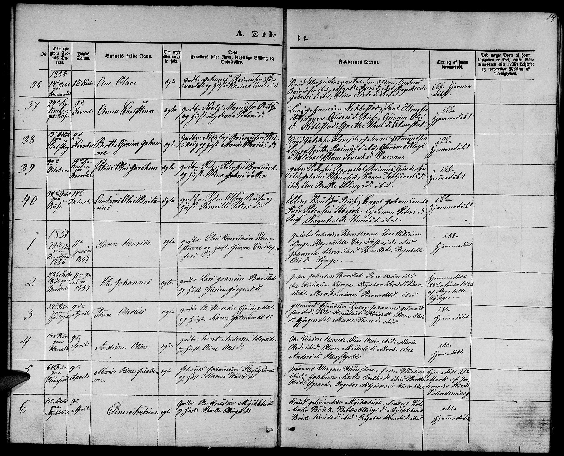 Ministerialprotokoller, klokkerbøker og fødselsregistre - Møre og Romsdal, AV/SAT-A-1454/510/L0124: Parish register (copy) no. 510C01, 1854-1877, p. 14