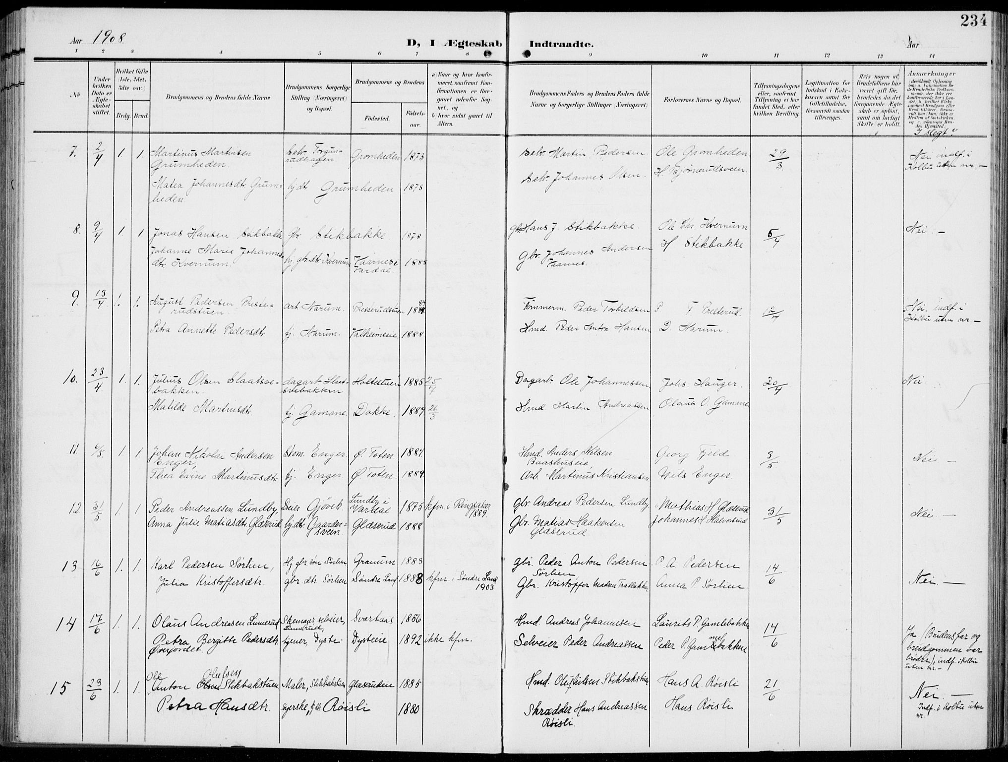 Vestre Toten prestekontor, AV/SAH-PREST-108/H/Ha/Haa/L0014: Parish register (official) no. 14, 1907-1920, p. 234