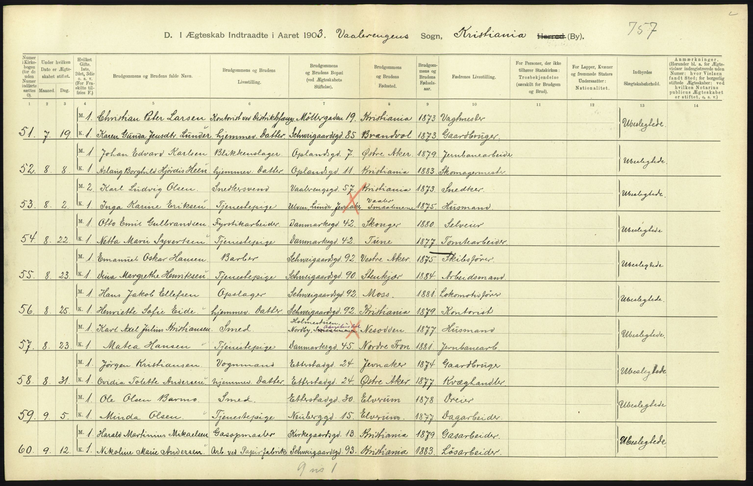 Statistisk sentralbyrå, Sosiodemografiske emner, Befolkning, AV/RA-S-2228/D/Df/Dfa/Dfaa/L0004: Kristiania: Gifte, døde, 1903, p. 523