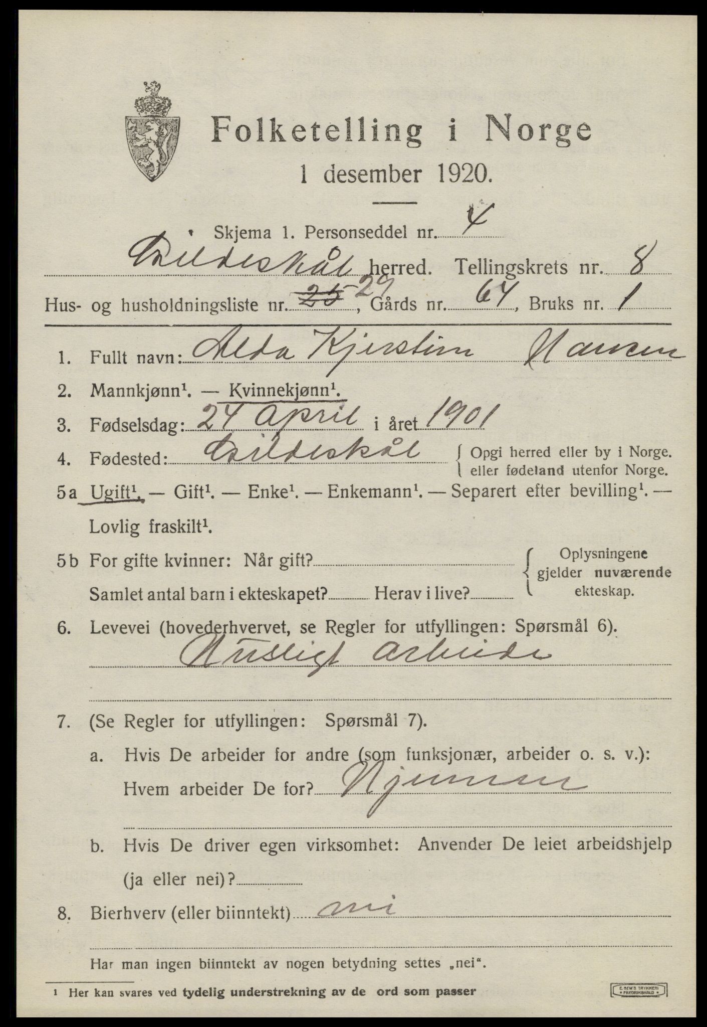 SAT, 1920 census for Gildeskål, 1920, p. 5754