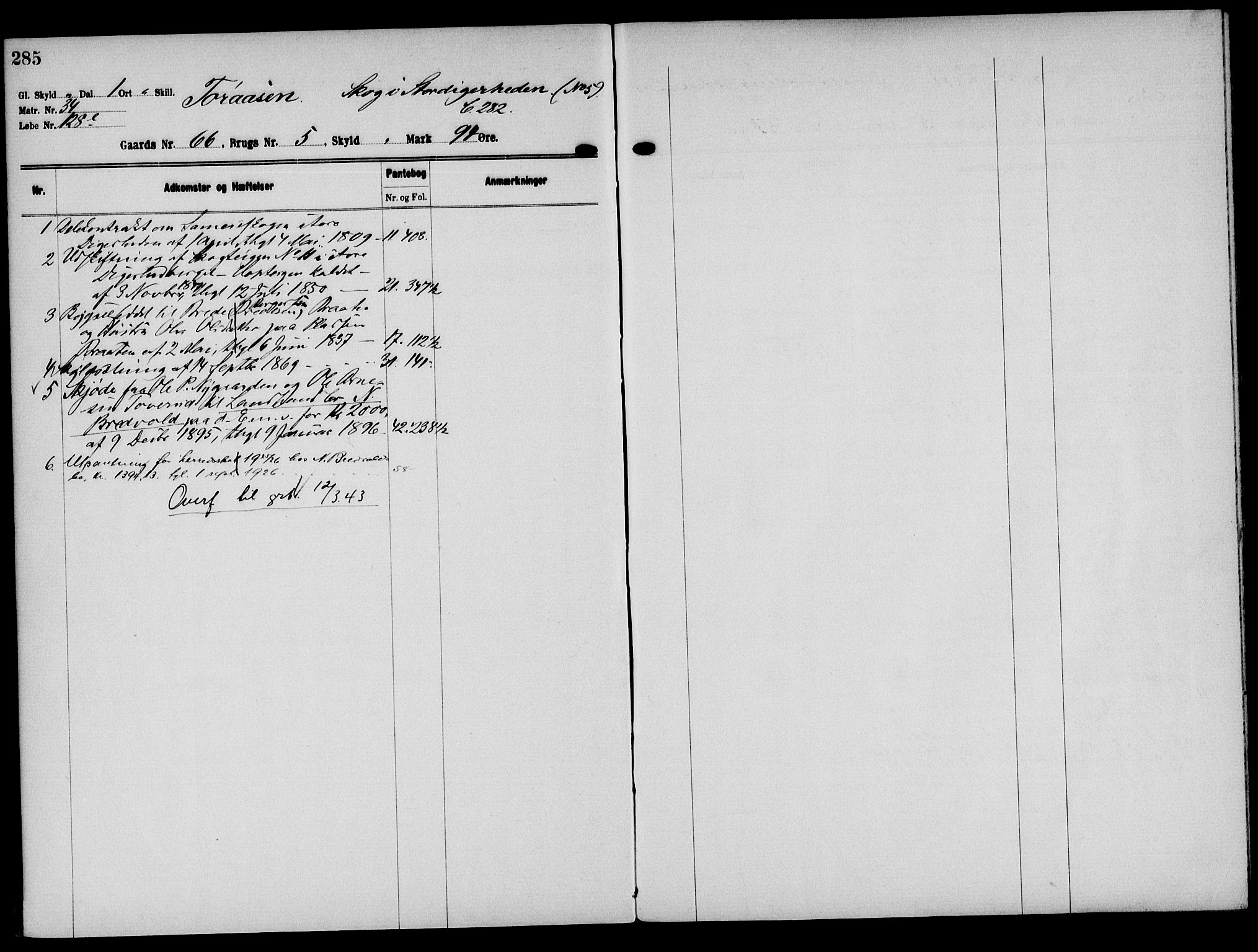 Solør tingrett, AV/SAH-TING-008/H/Ha/Hak/L0005: Mortgage register no. V, 1900-1935, p. 285