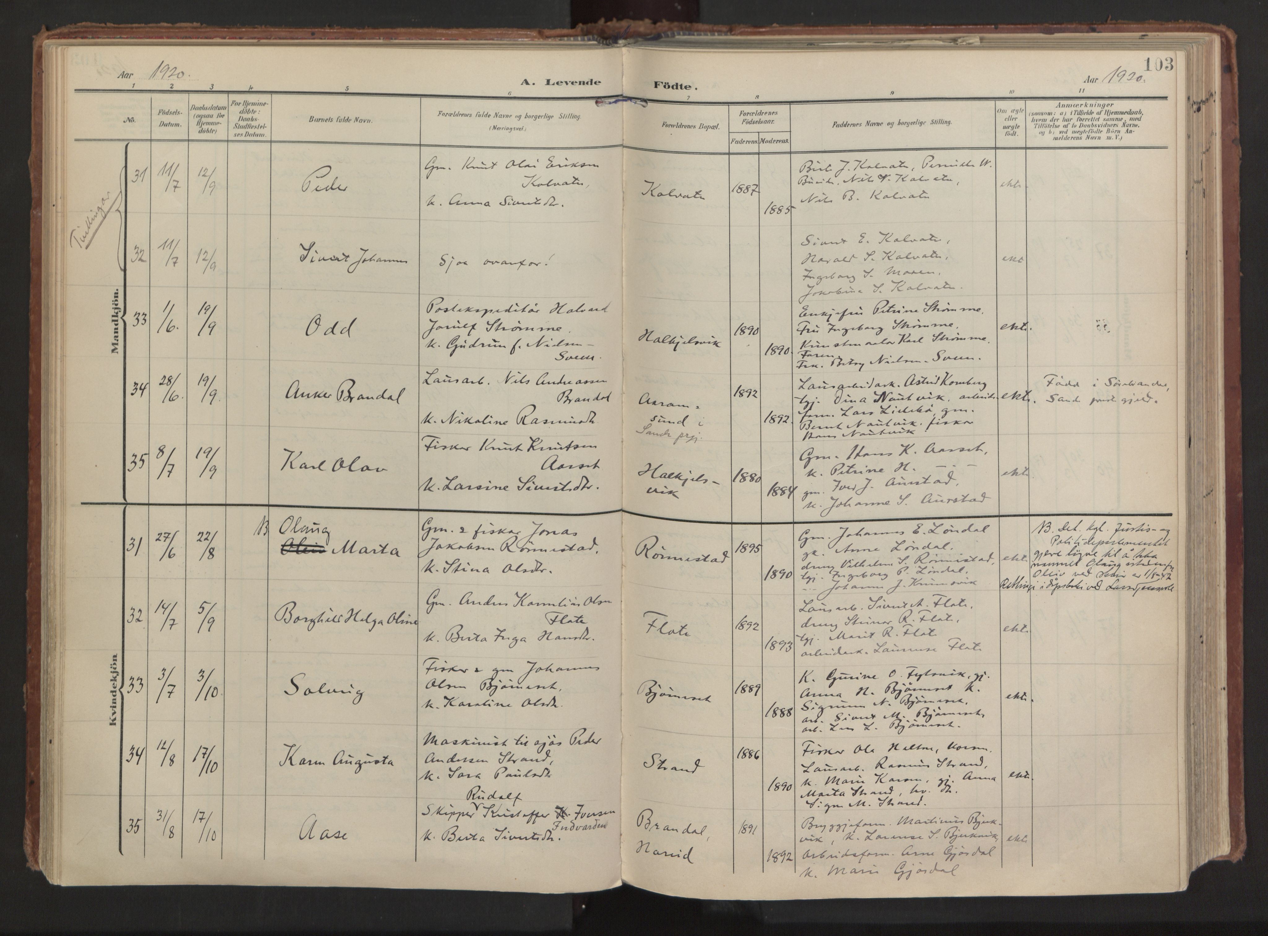 Ministerialprotokoller, klokkerbøker og fødselsregistre - Møre og Romsdal, AV/SAT-A-1454/511/L0144: Parish register (official) no. 511A11, 1906-1923, p. 103