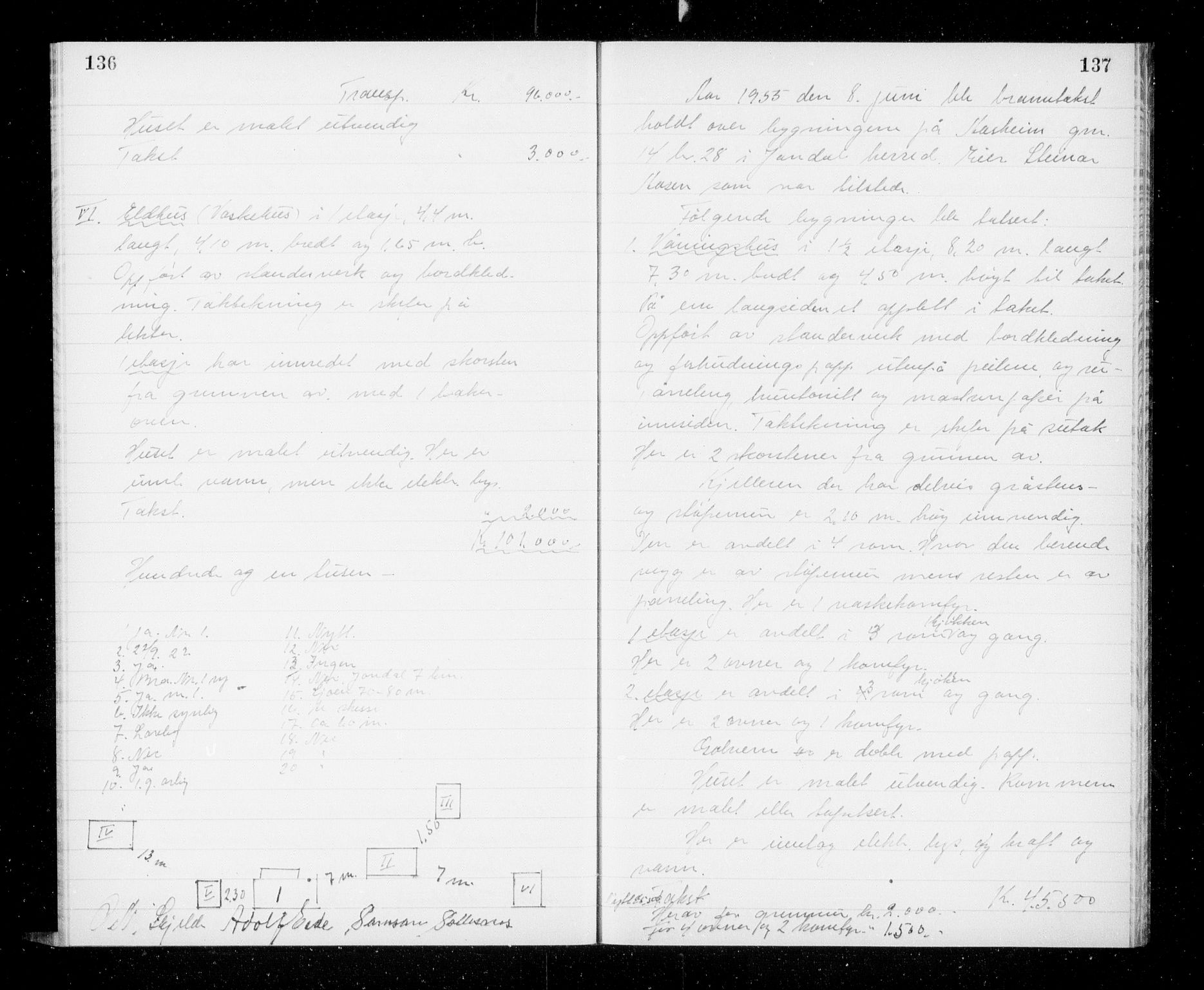 Lensmannen i Jondal, AV/SAB-A-33101/0012/L0004: Branntakstprotokoll, 1951-1955, p. 136-137
