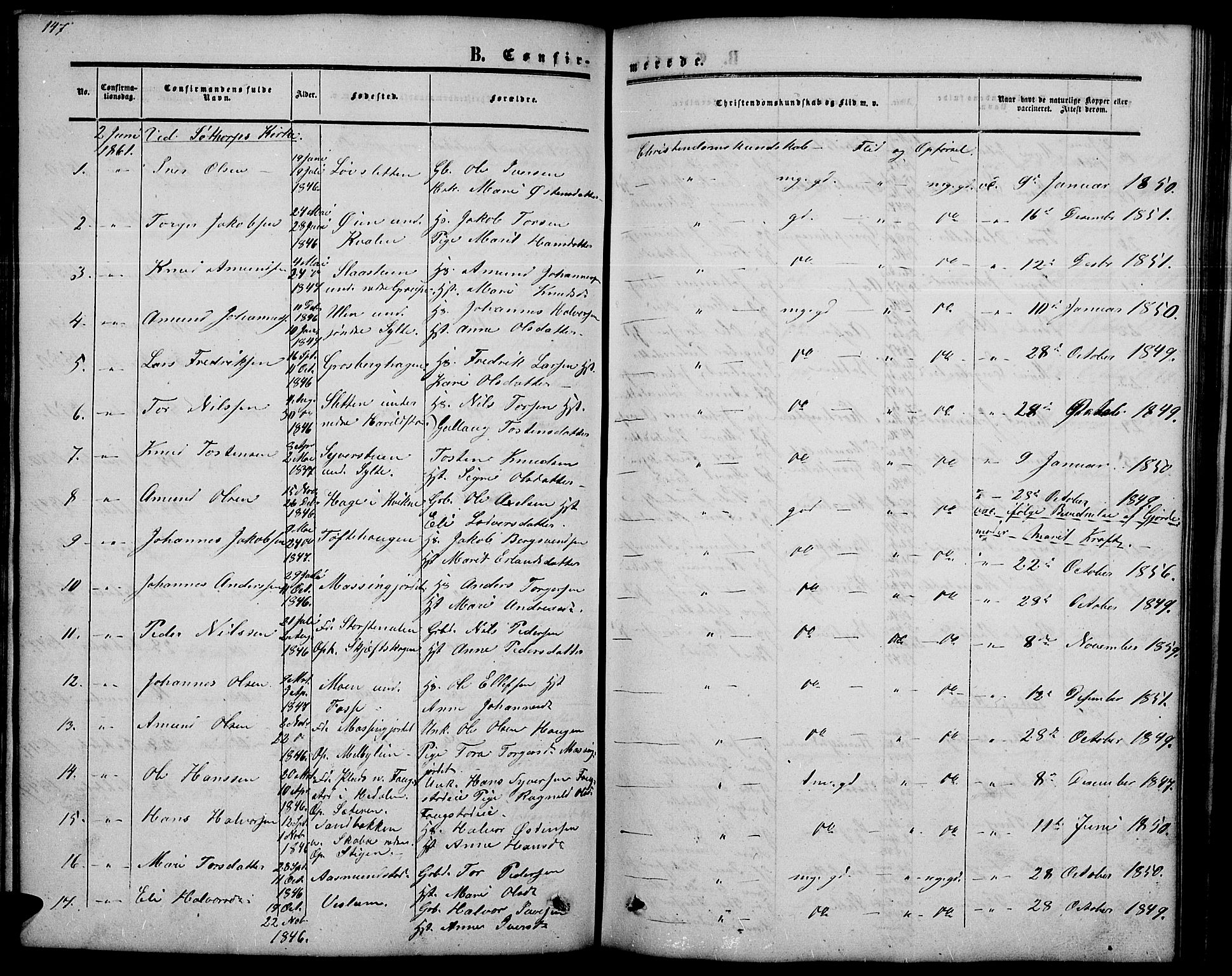 Nord-Fron prestekontor, SAH/PREST-080/H/Ha/Hab/L0002: Parish register (copy) no. 2, 1851-1883, p. 147