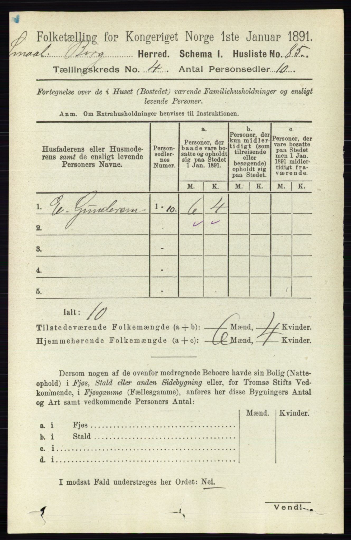 RA, 1891 census for 0116 Berg, 1891, p. 2809