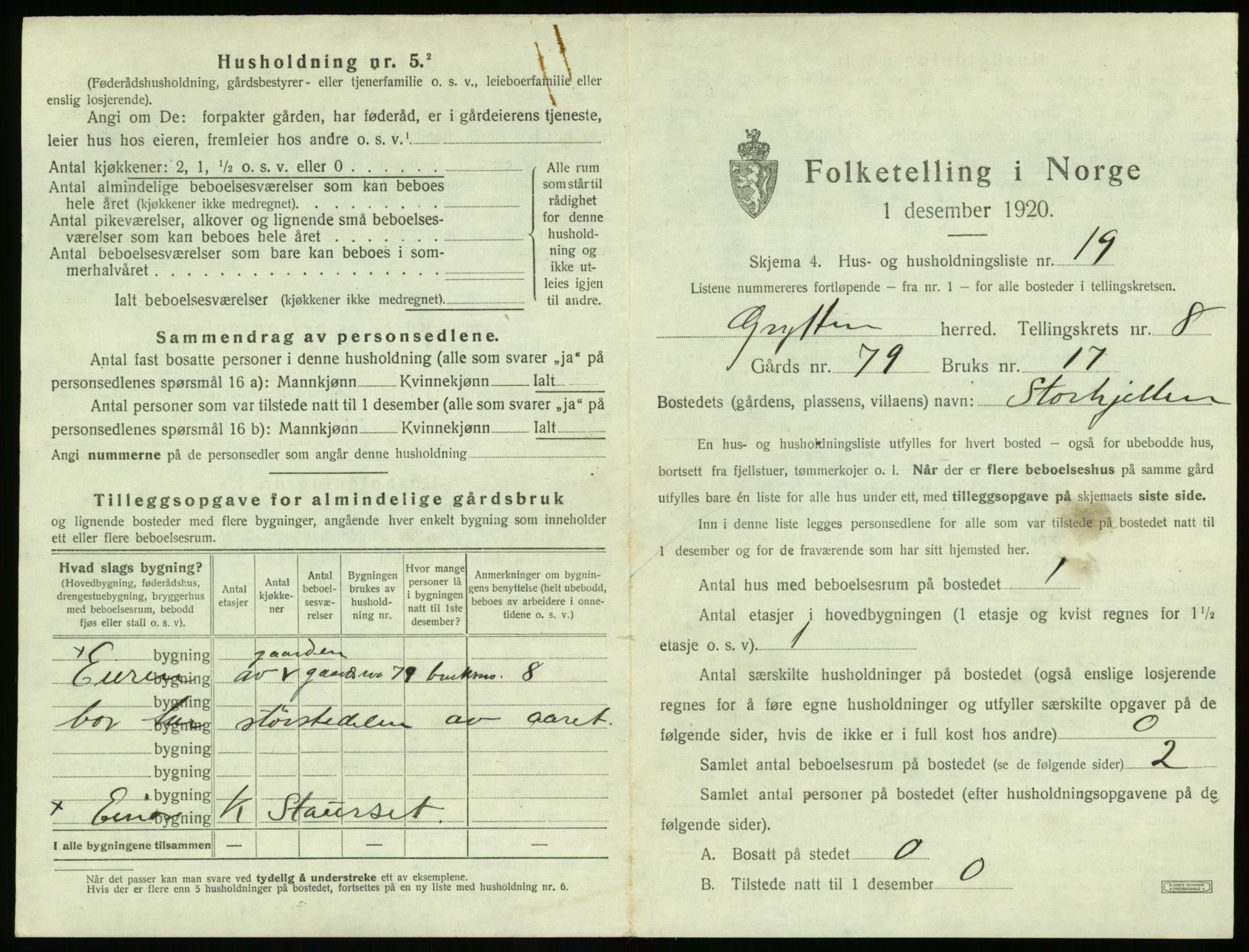 SAT, 1920 census for Grytten, 1920, p. 826