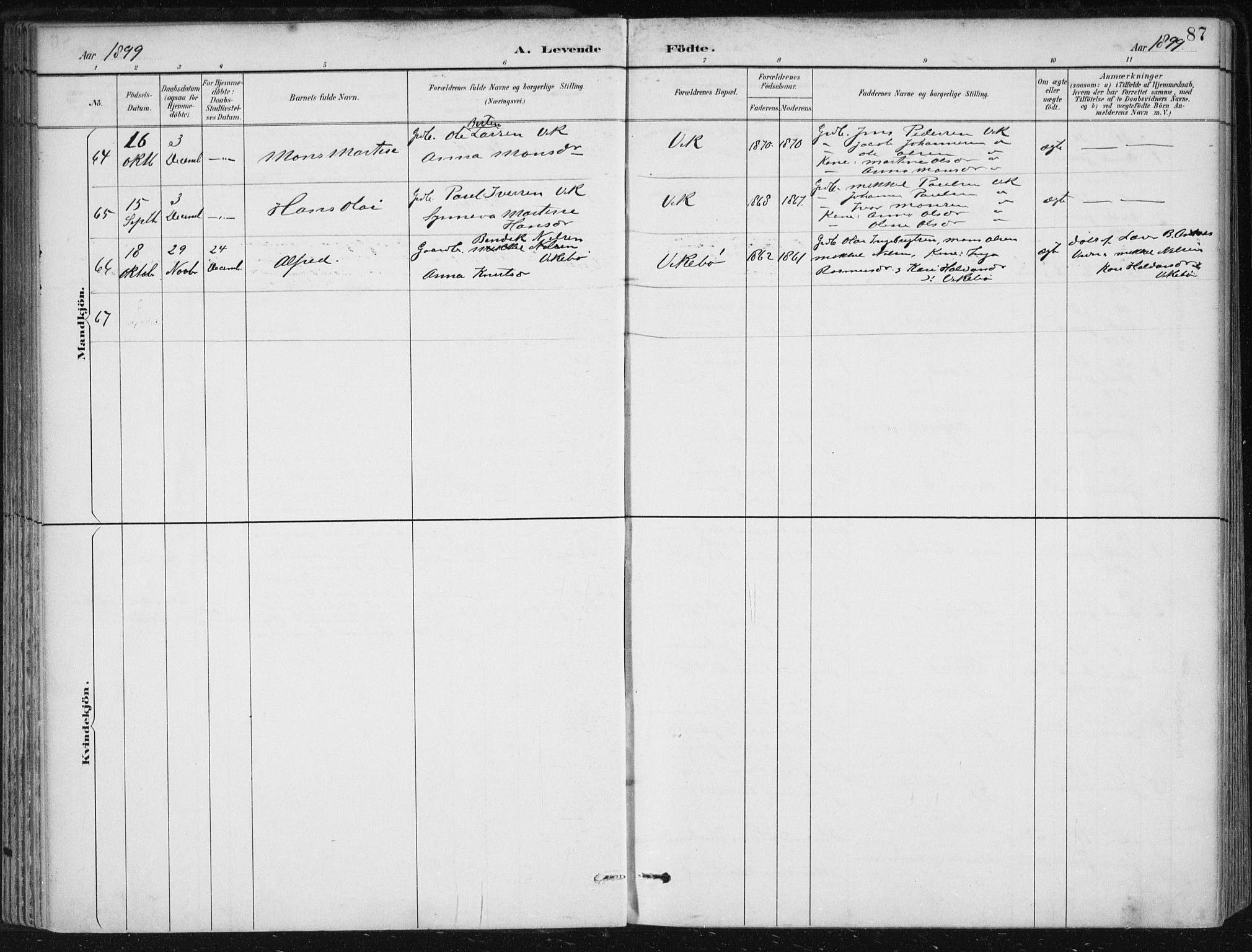Herdla Sokneprestembete, SAB/A-75701/H/Haa: Parish register (official) no. A 4, 1891-1905, p. 87
