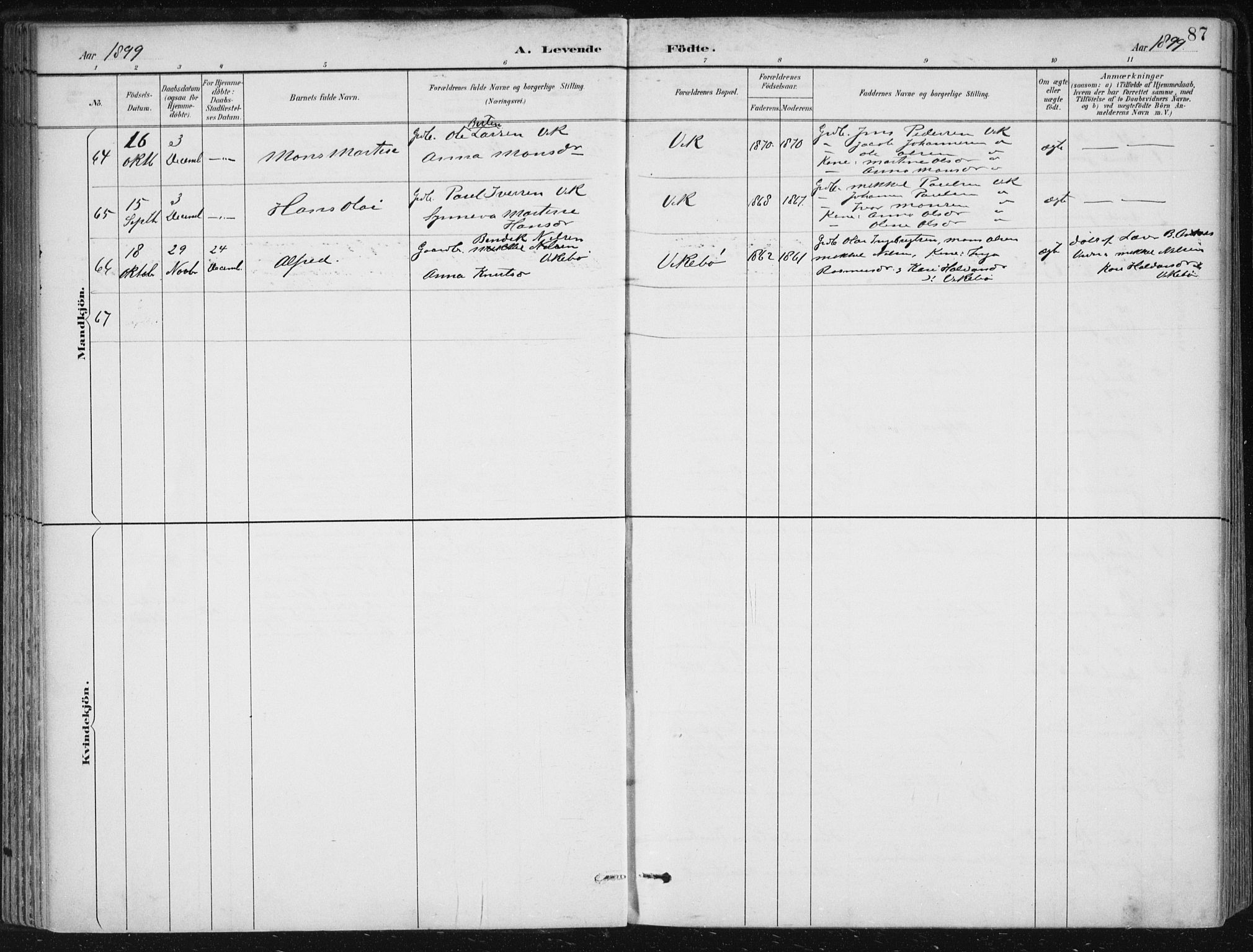 Herdla Sokneprestembete, AV/SAB-A-75701/H/Haa: Parish register (official) no. A 4, 1891-1905, p. 87