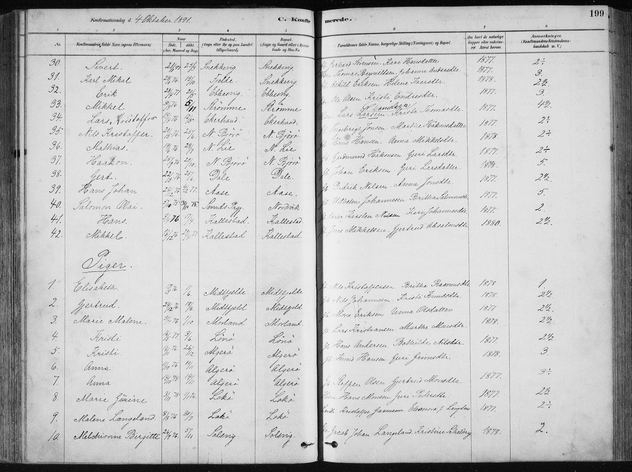 Fjell sokneprestembete, SAB/A-75301/H/Haa: Parish register (official) no. A  8, 1878-1898, p. 199