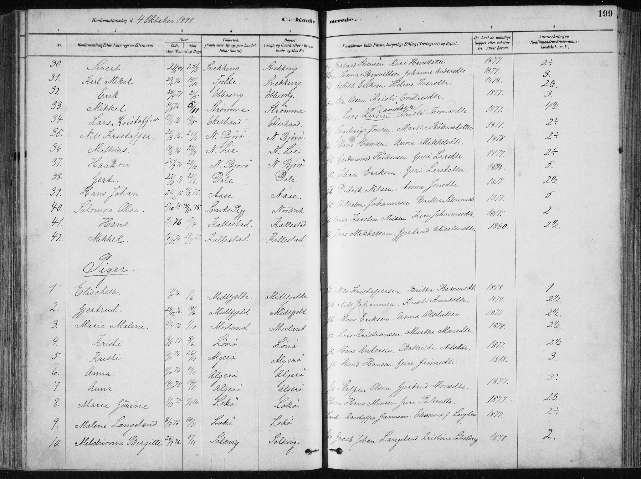 Fjell sokneprestembete, AV/SAB-A-75301/H/Haa: Parish register (official) no. A  8, 1878-1898, p. 199