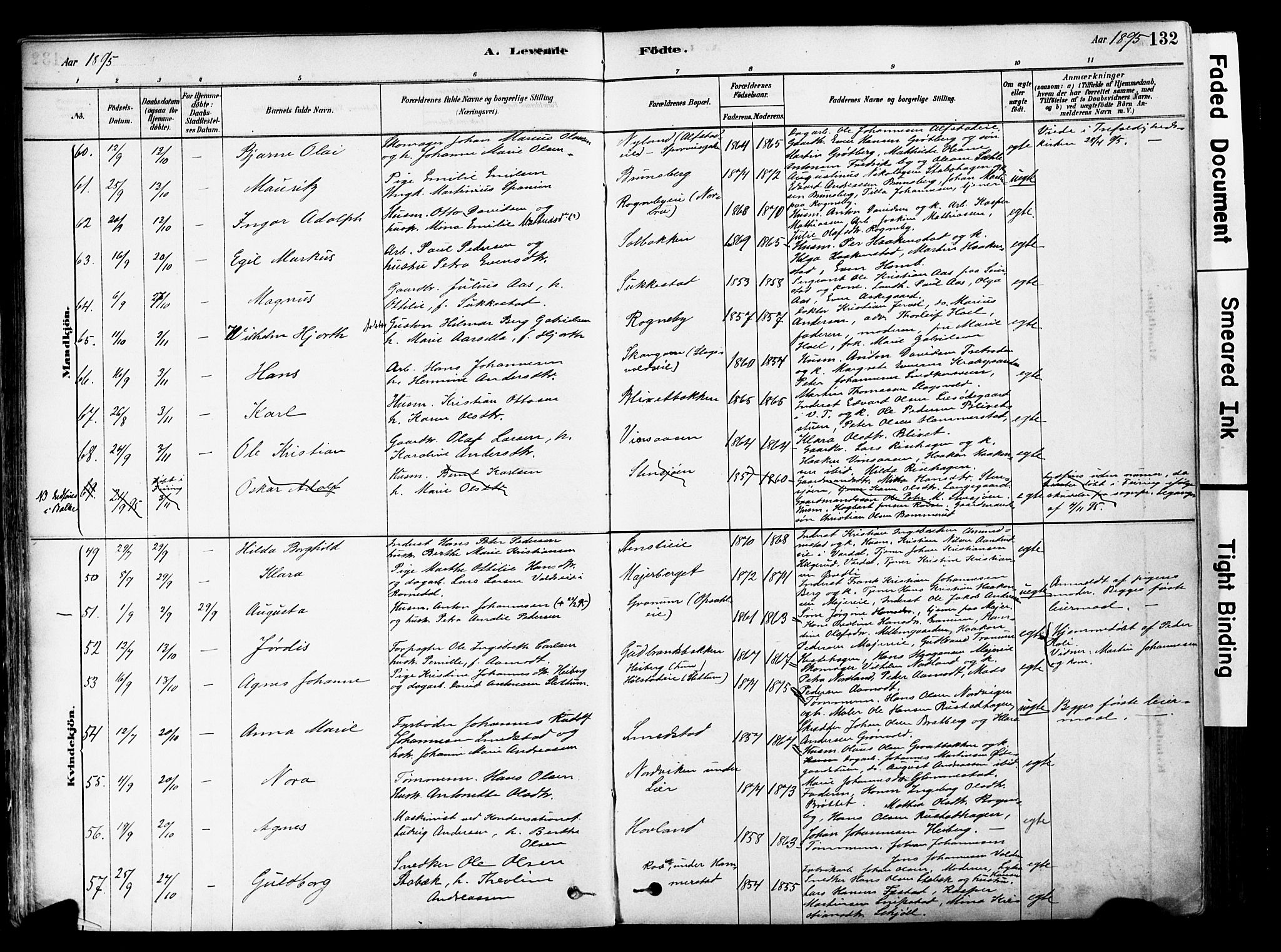 Østre Toten prestekontor, SAH/PREST-104/H/Ha/Haa/L0006: Parish register (official) no. 6 /1, 1878-1896, p. 132