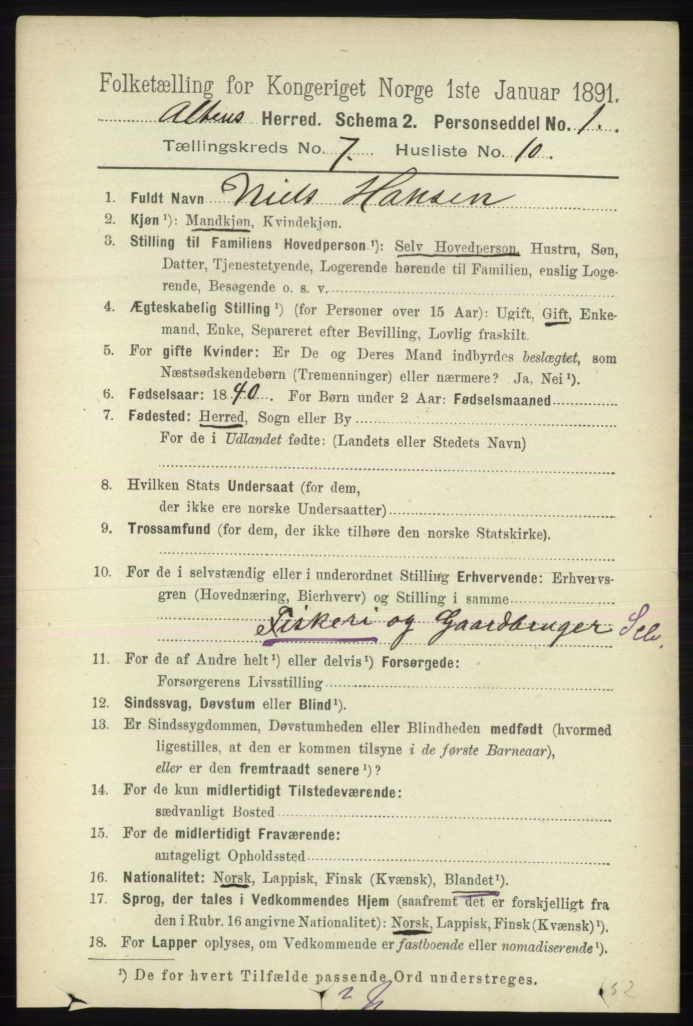 RA, 1891 census for 2012 Alta, 1891, p. 2152