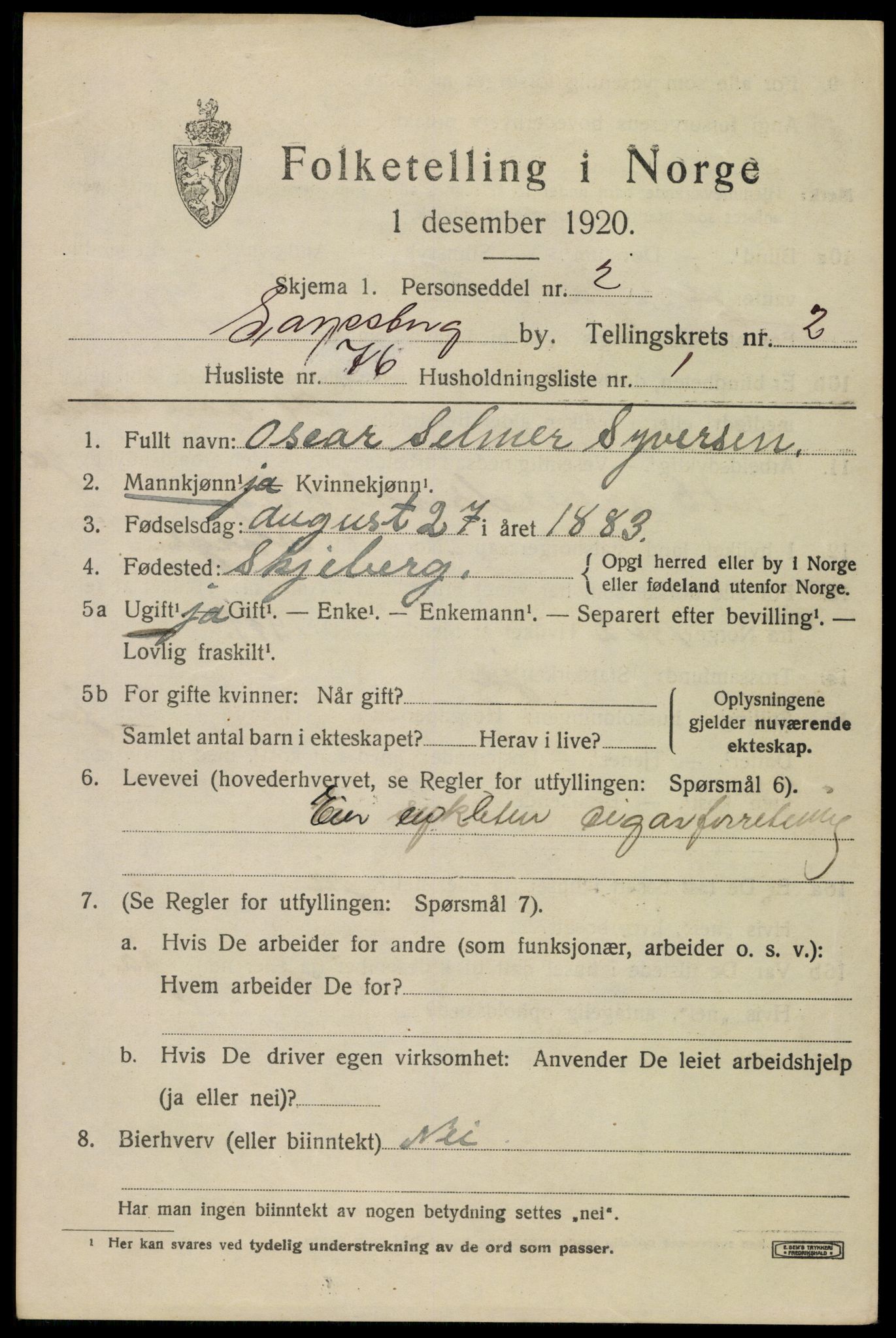 SAO, 1920 census for Sarpsborg, 1920, p. 10676