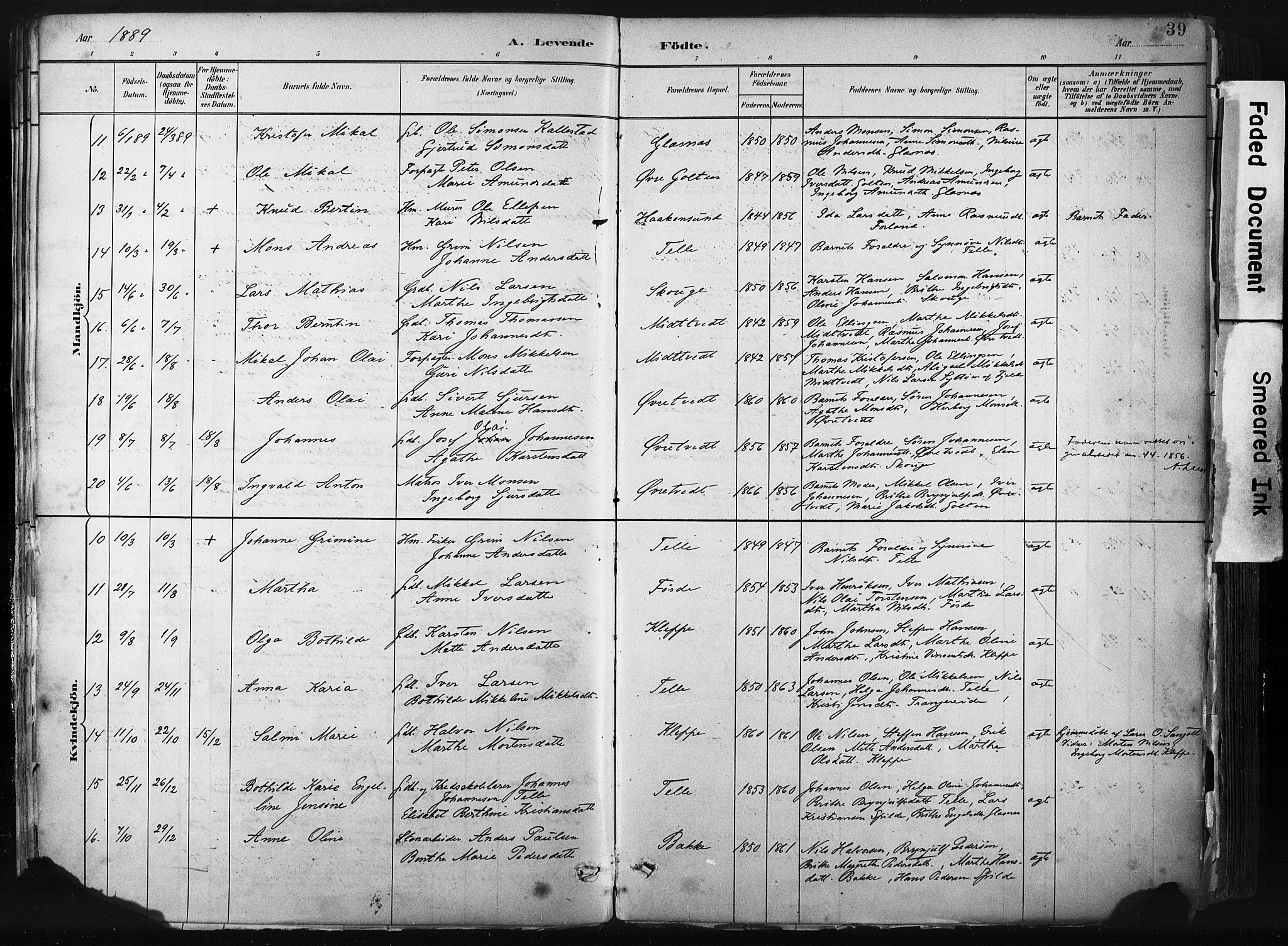 Sund sokneprestembete, AV/SAB-A-99930: Parish register (official) no. B 1, 1882-1907, p. 39