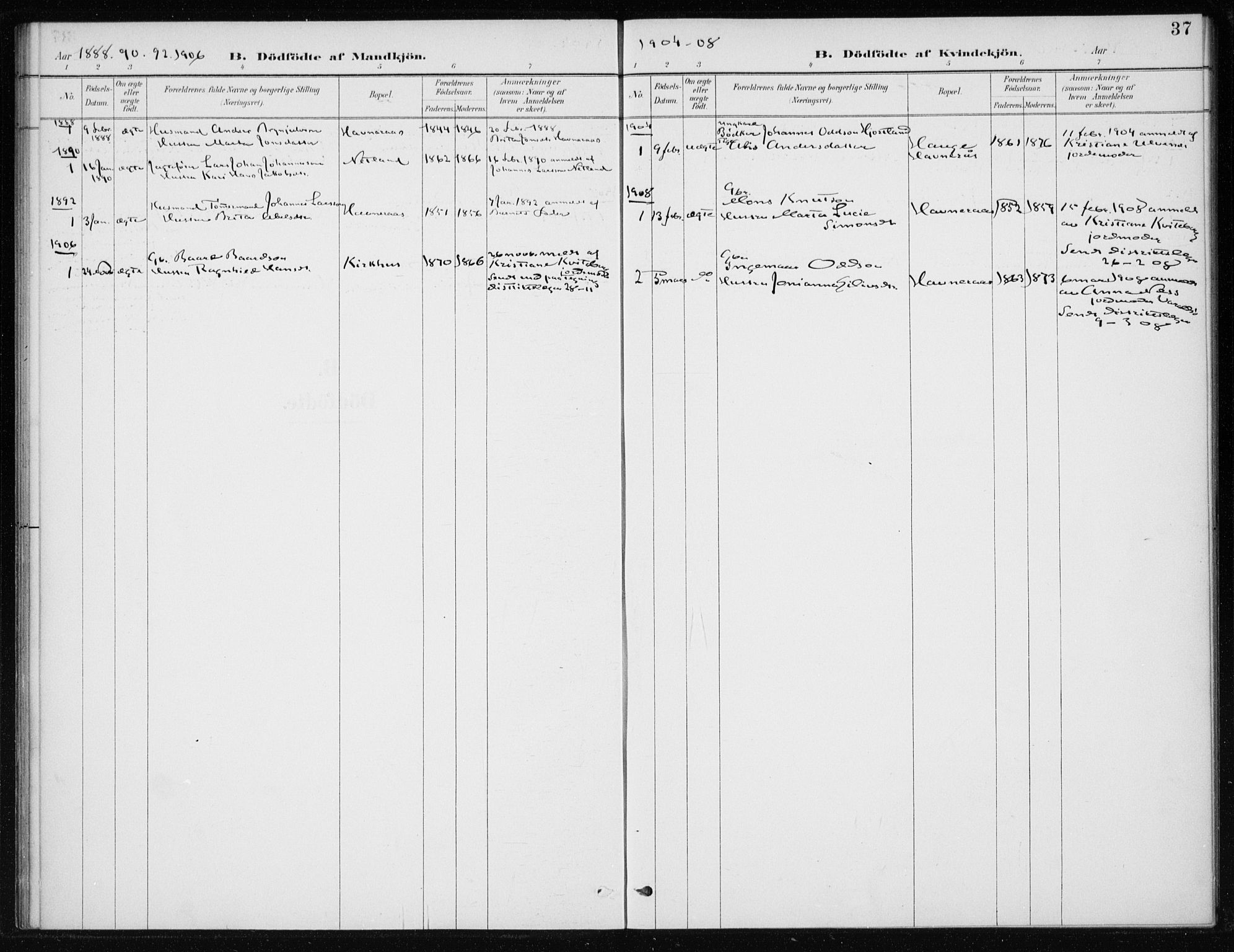 Kvinnherad sokneprestembete, AV/SAB-A-76401/H/Haa: Parish register (official) no. C 1, 1885-1912, p. 37