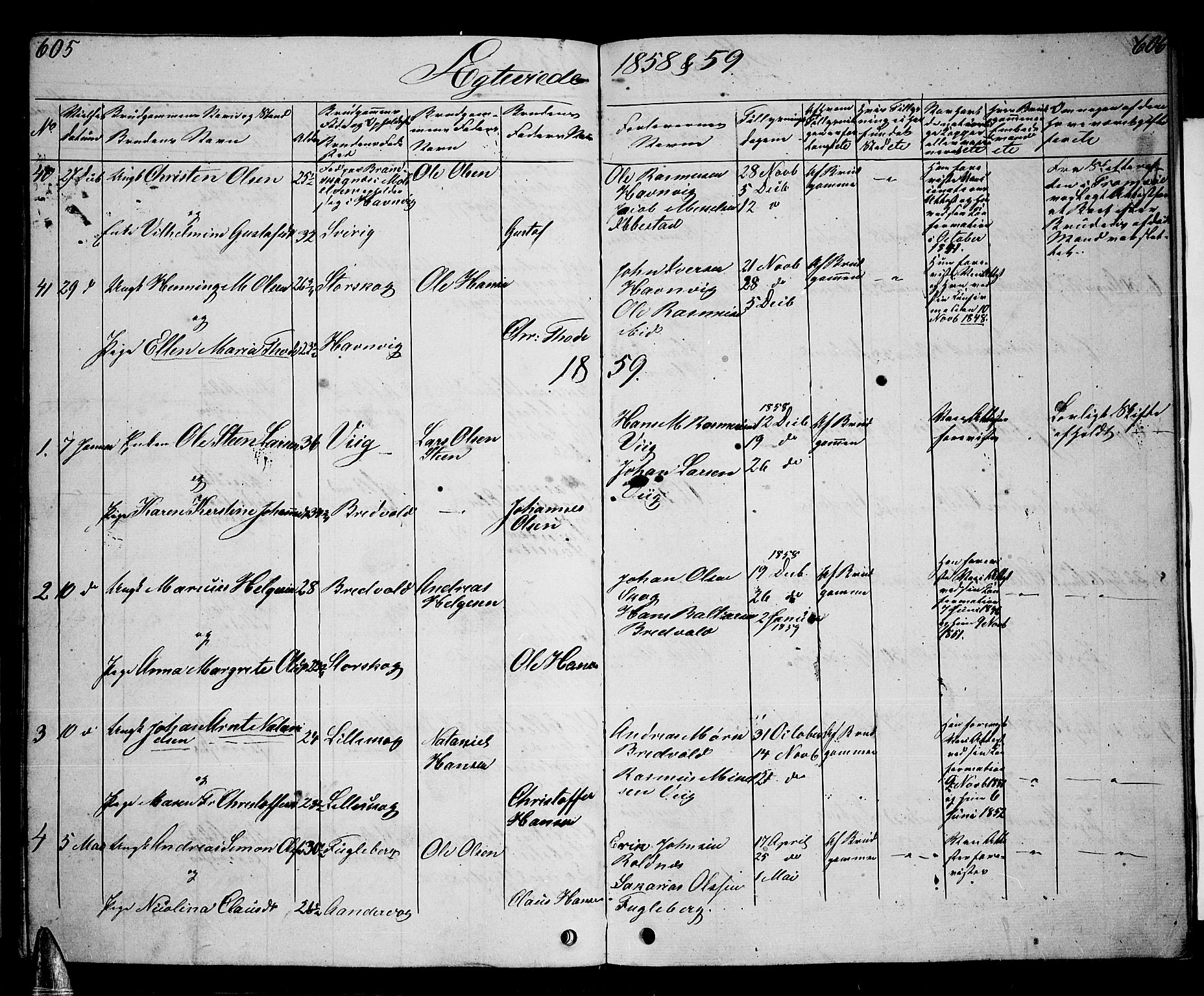 Ibestad sokneprestembete, SATØ/S-0077/H/Ha/Hab/L0004klokker: Parish register (copy) no. 4, 1852-1860, p. 605-606