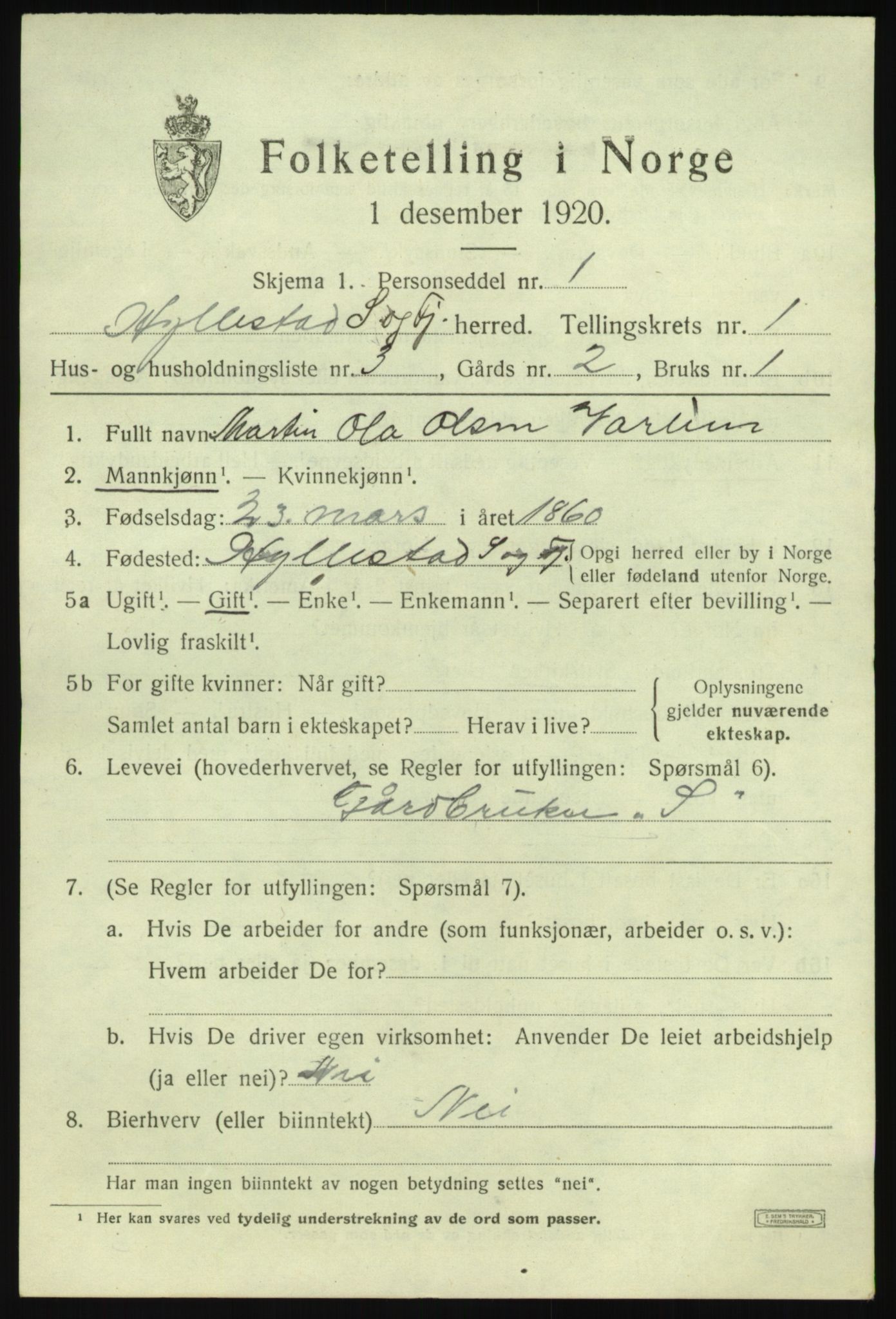 SAB, 1920 census for Hyllestad, 1920, p. 898