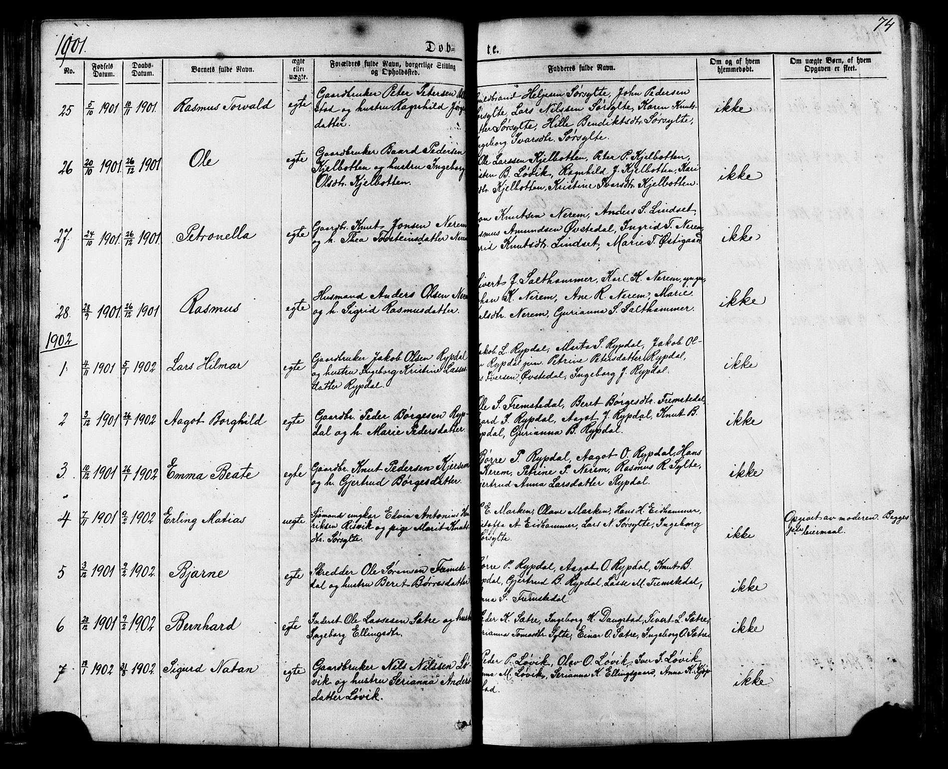 Ministerialprotokoller, klokkerbøker og fødselsregistre - Møre og Romsdal, SAT/A-1454/541/L0547: Parish register (copy) no. 541C02, 1867-1921, p. 74