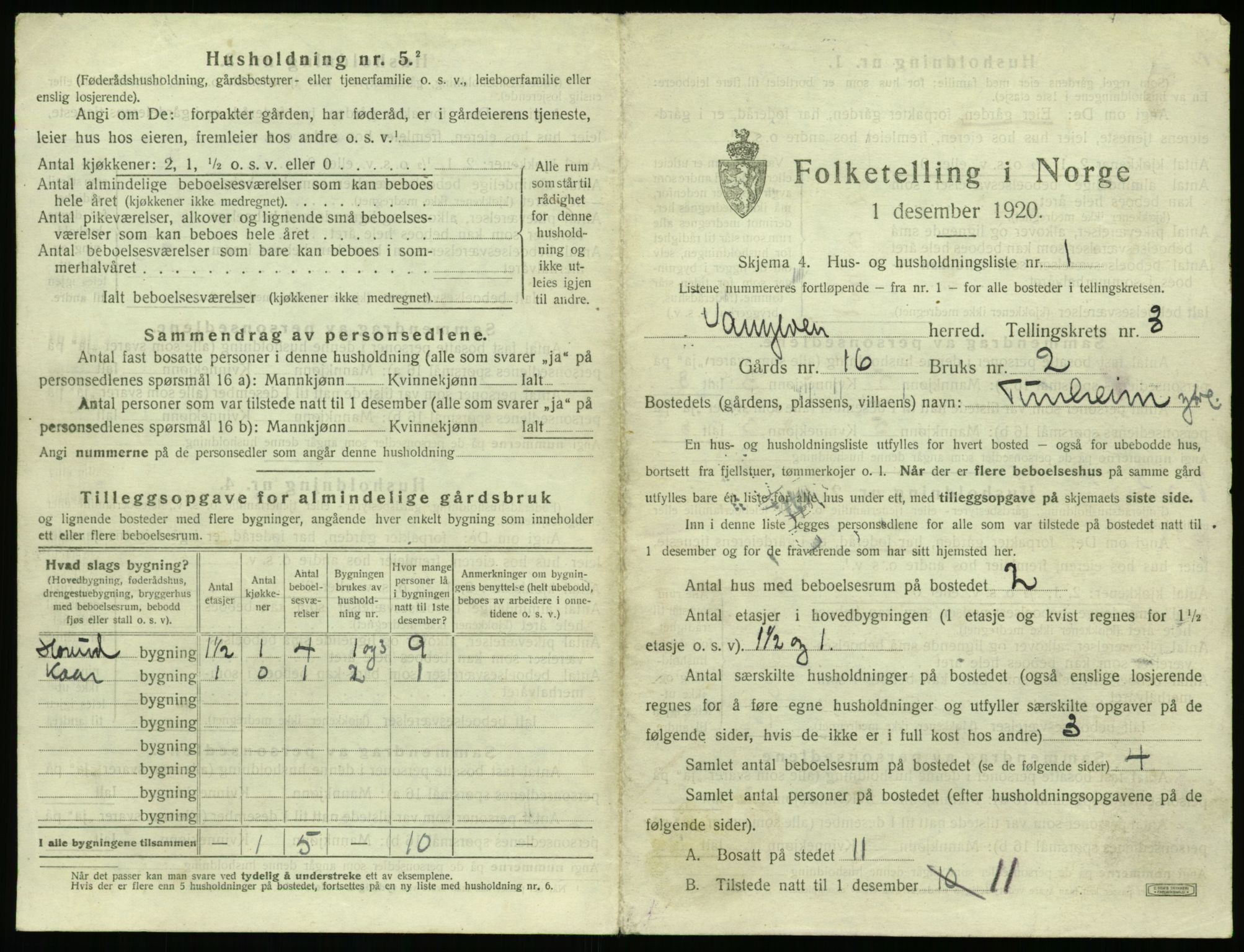 SAT, 1920 census for Vanylven, 1920, p. 227