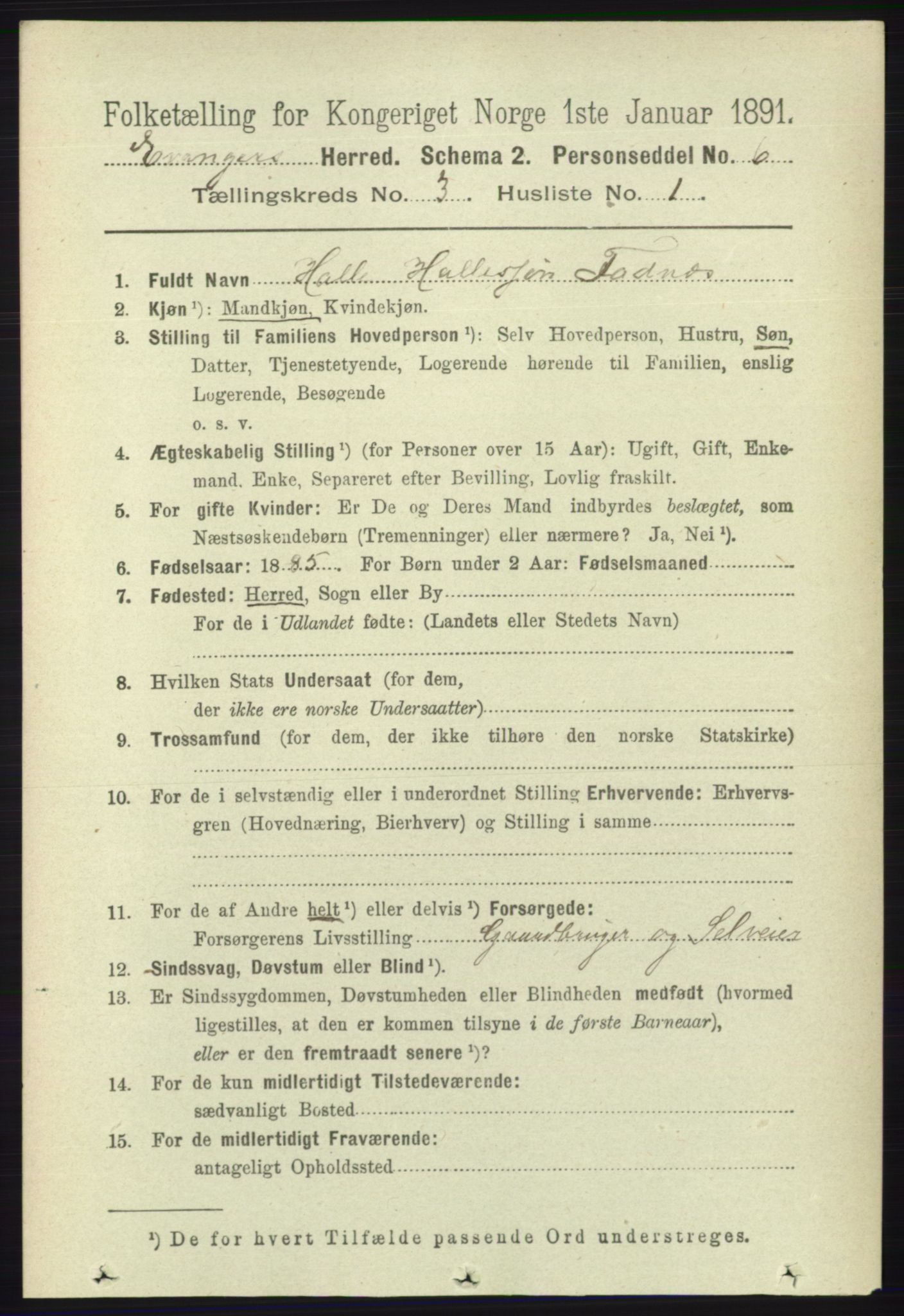 RA, 1891 census for 1237 Evanger, 1891, p. 857