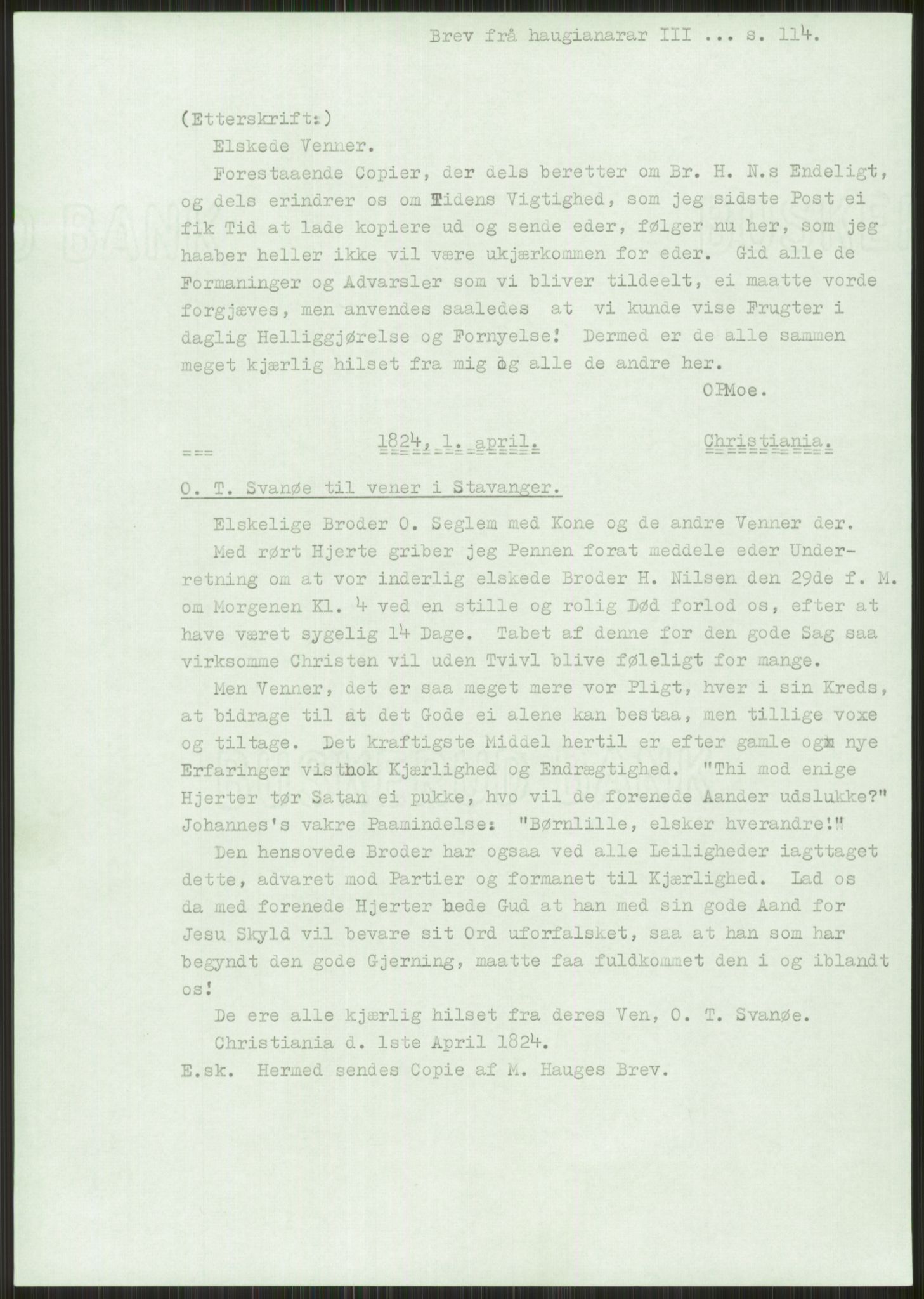 Samlinger til kildeutgivelse, Haugianerbrev, AV/RA-EA-6834/F/L0003: Haugianerbrev III: 1822-1826, 1822-1826, p. 114