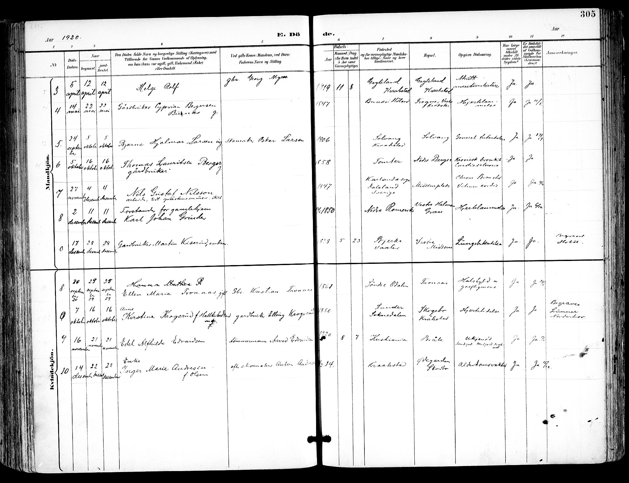 Kråkstad prestekontor Kirkebøker, AV/SAO-A-10125a/F/Fa/L0010: Parish register (official) no. I 10, 1893-1931, p. 305