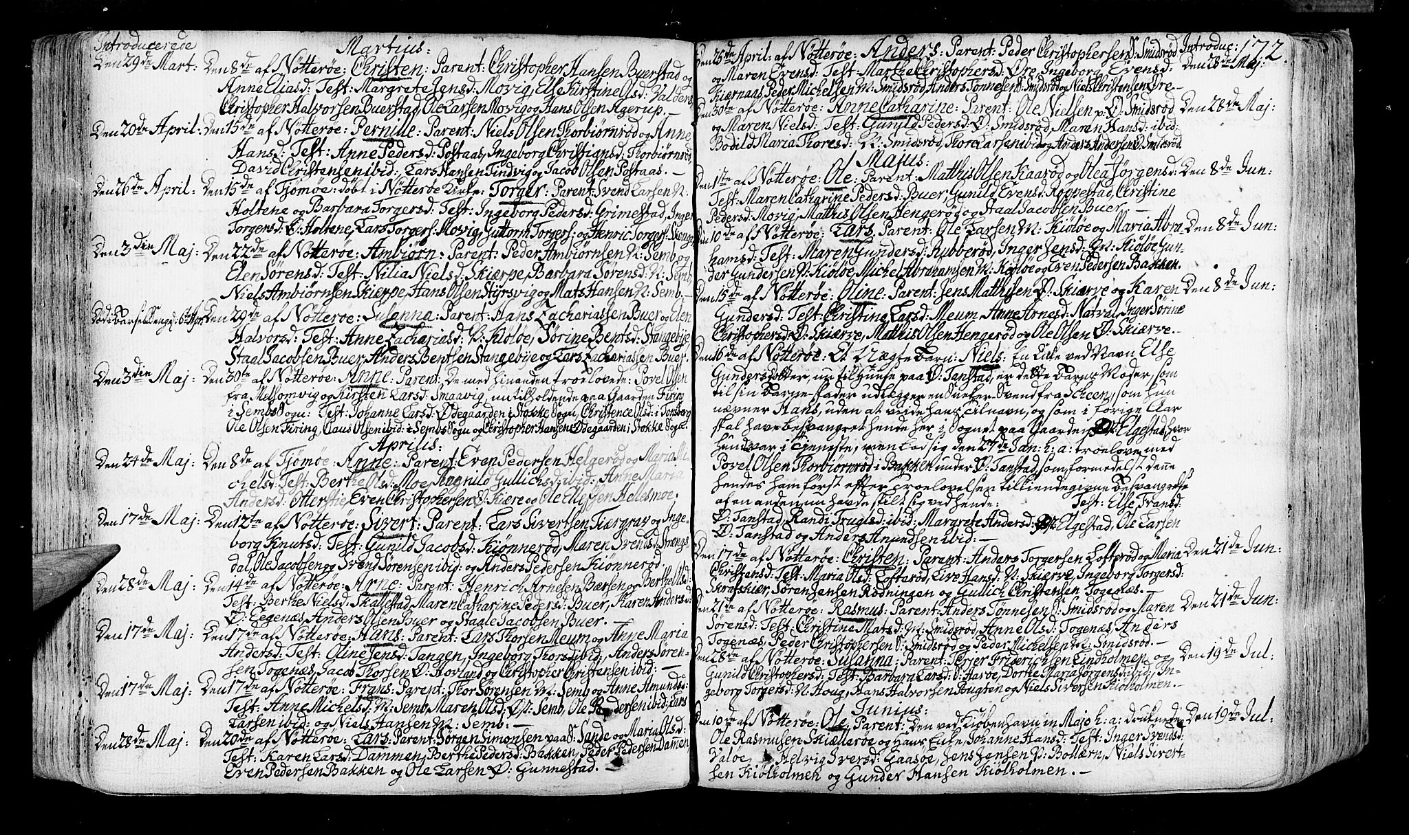 Nøtterøy kirkebøker, AV/SAKO-A-354/F/Fa/L0002: Parish register (official) no. I 2, 1738-1790, p. 172