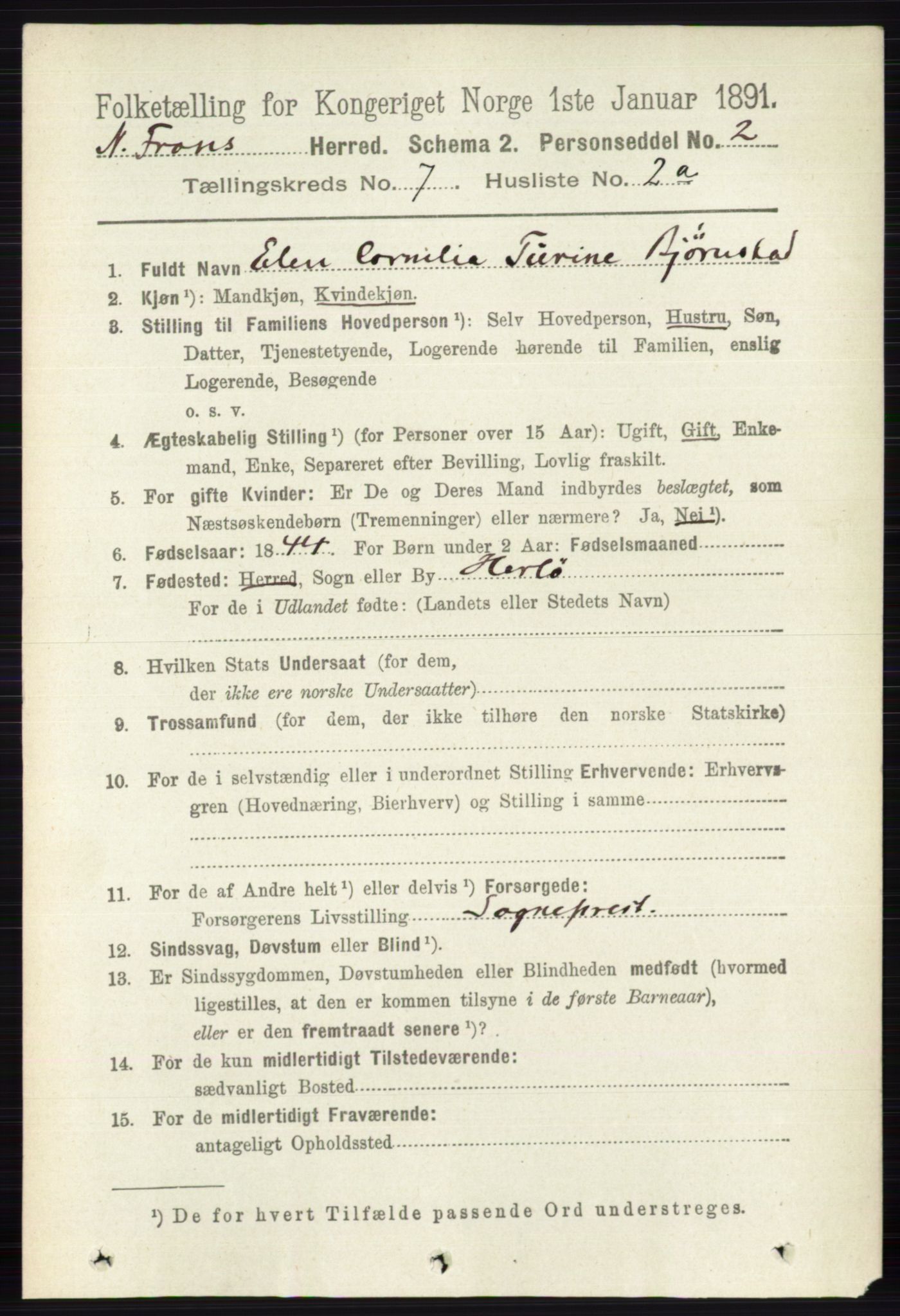 RA, 1891 census for 0518 Nord-Fron, 1891, p. 2841