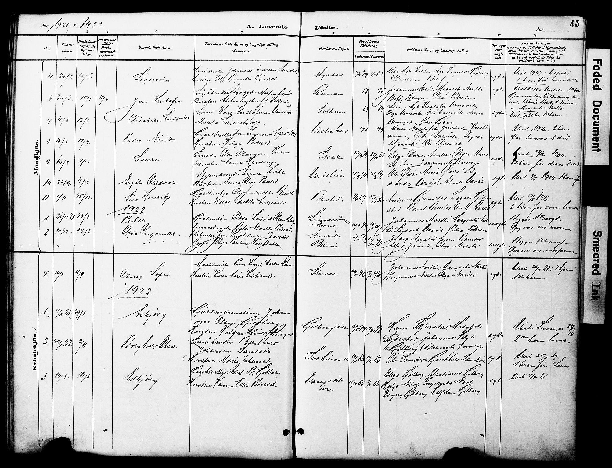 Ministerialprotokoller, klokkerbøker og fødselsregistre - Nord-Trøndelag, SAT/A-1458/722/L0226: Parish register (copy) no. 722C02, 1889-1927, p. 45