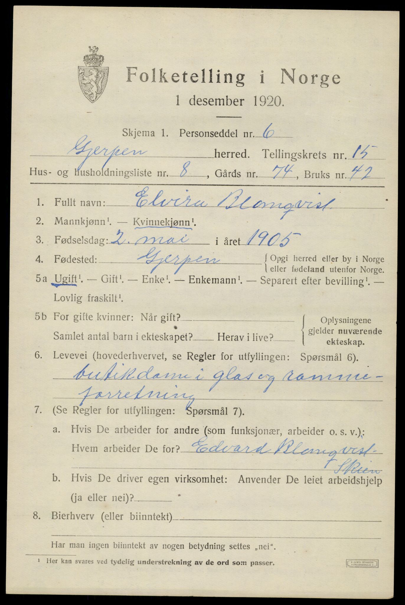 SAKO, 1920 census for Gjerpen, 1920, p. 17304