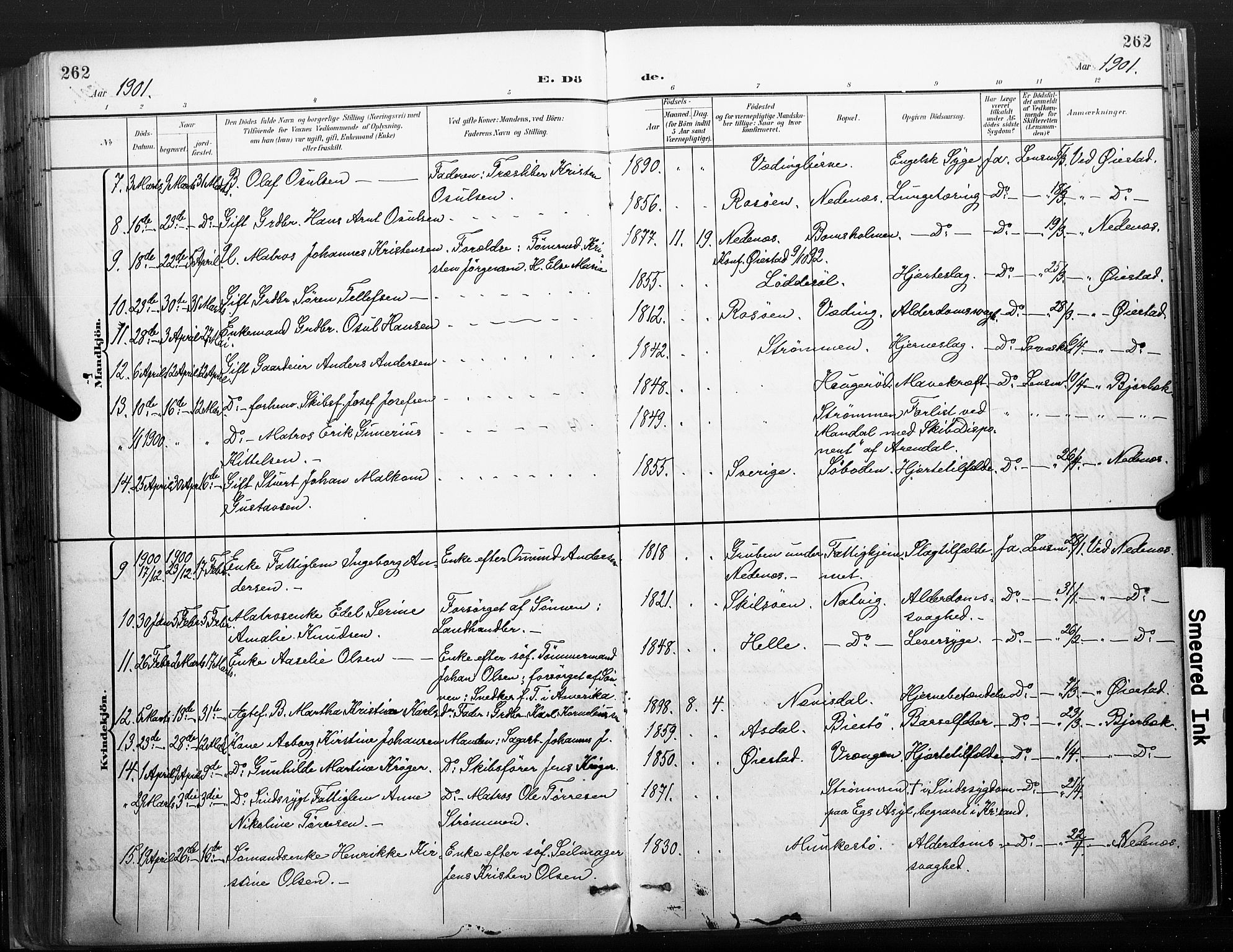 Øyestad sokneprestkontor, AV/SAK-1111-0049/F/Fa/L0018: Parish register (official) no. A 18, 1897-1907, p. 262